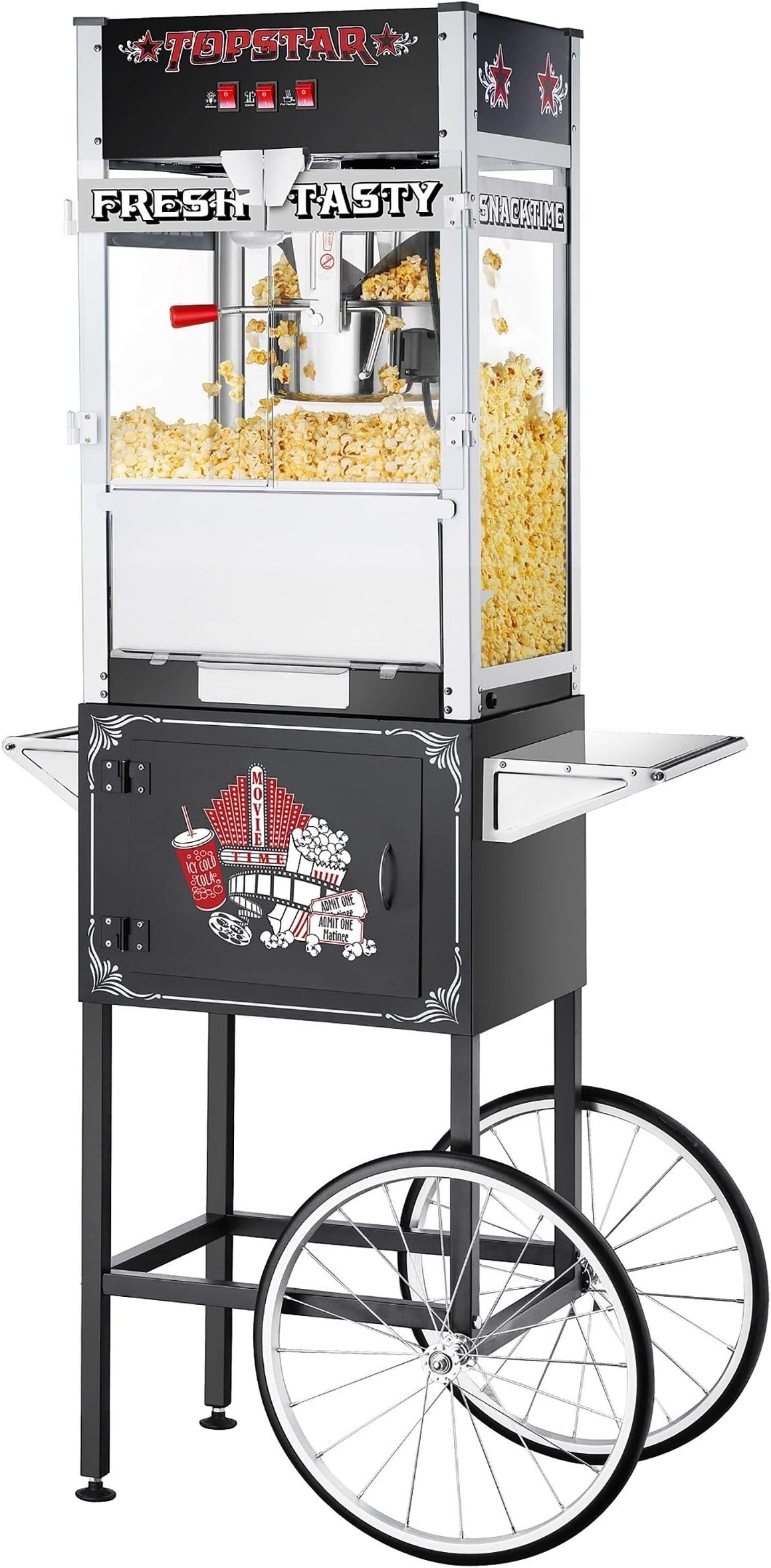Commercial Popcorn Machine W/Cart 12oz - 12 Oz Black Glass Stainless Steel