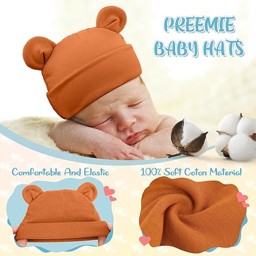 Miniatura 5 de Toulite 6 unidades de gorros prematuros de algodón para bebés prematuros gorros de bebé lindo gorro de oso orejas de hospital para bebés prematuros