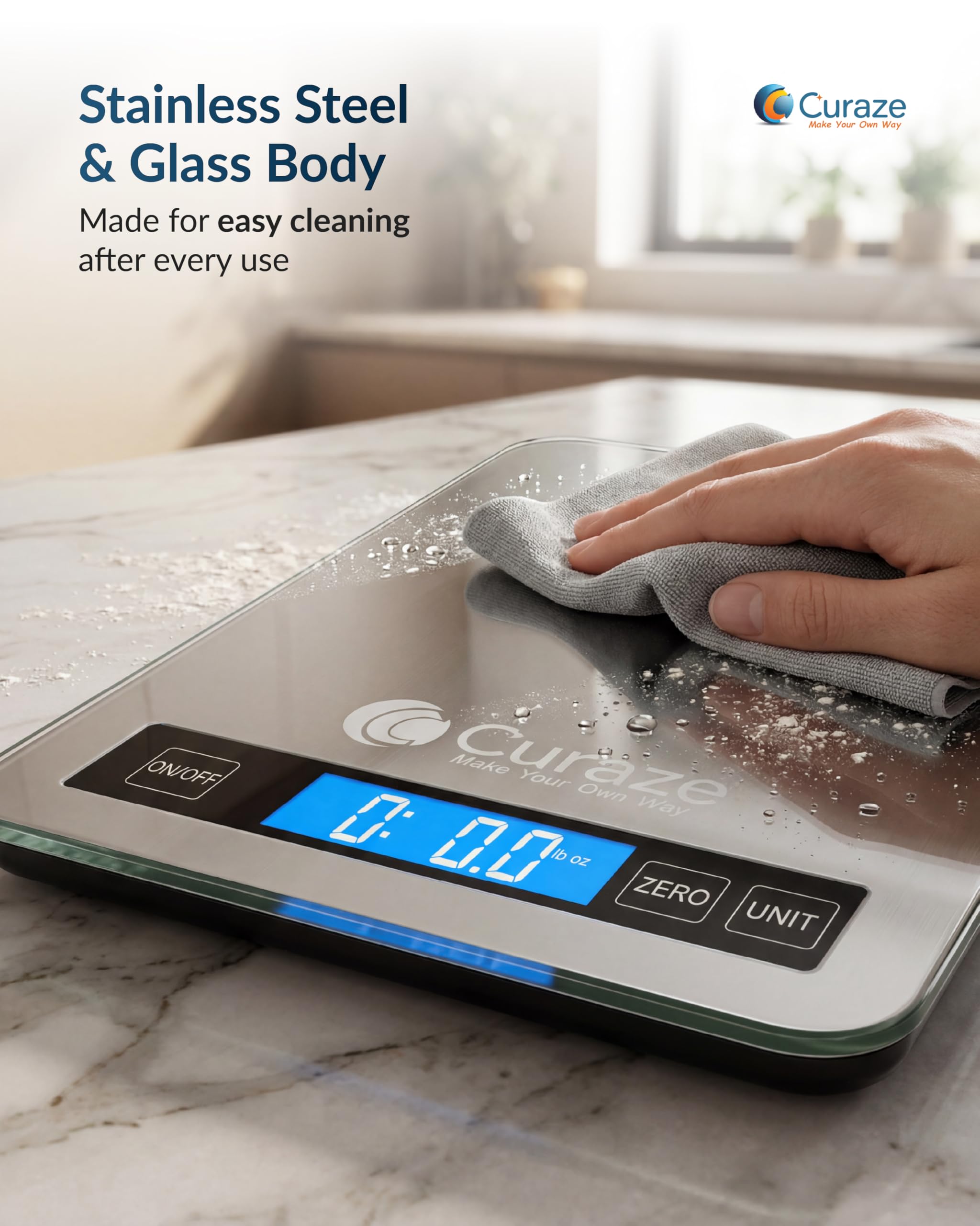 Curaze Digital Food Weight Machine For Kitchen up to 10 kg Capacity -Accurate Kitchen Weighing Scale For Home Baking, Cooking & Fitness with Touch Button Tare Function, Ideal For Food Measuring 1