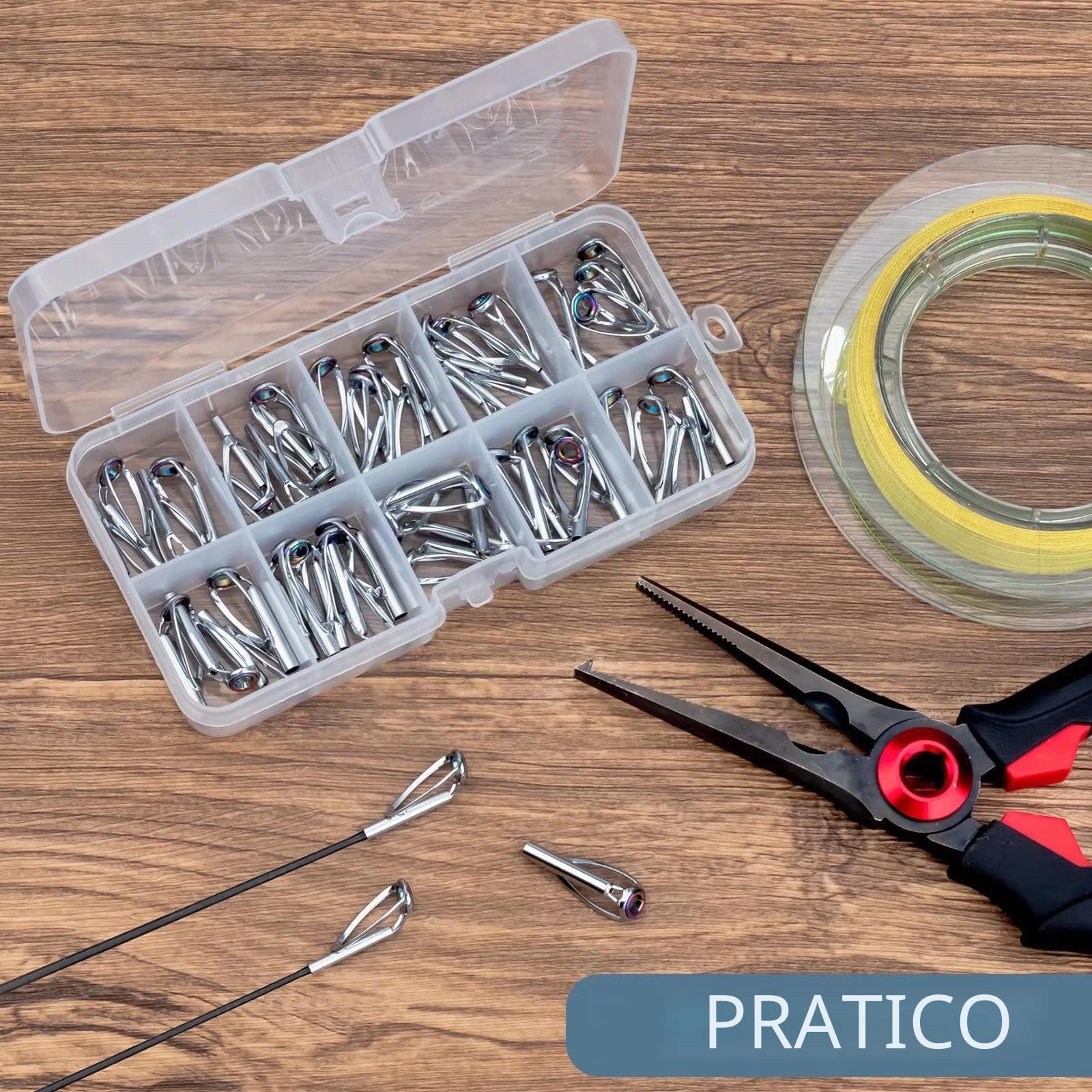 THKFISH Anelli Canna da Pesca Kit di Riparazione per canne da Pesca Punte per canne da pesca a mosca Kit di sostituzione senza telaio 70 Pezzi,10 taglie