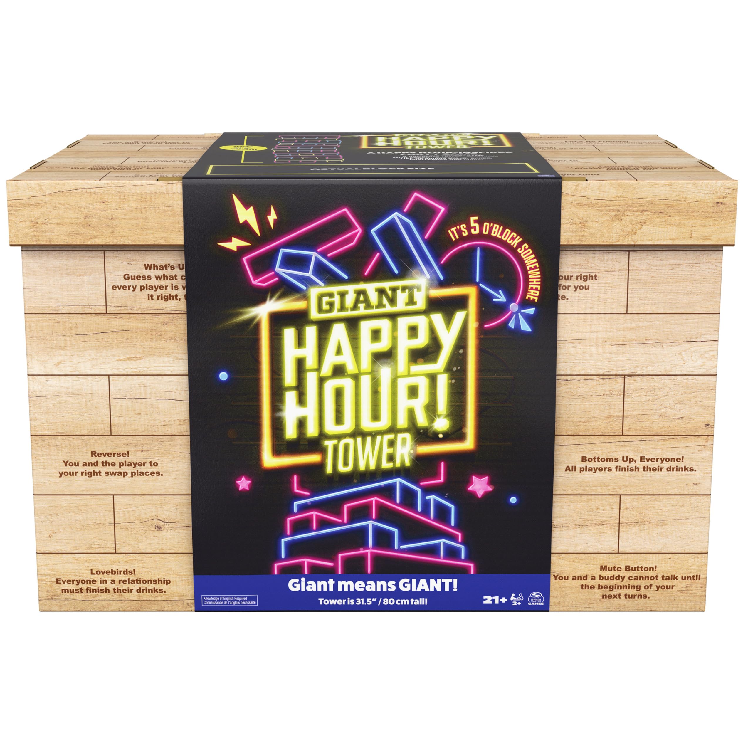 Spin Master Games, Happy Hour Tower, Giant Jumbling Wooden Blocks, Bachelorette Party Game, Galentine's Day Party Game, for Ages 18 & Up