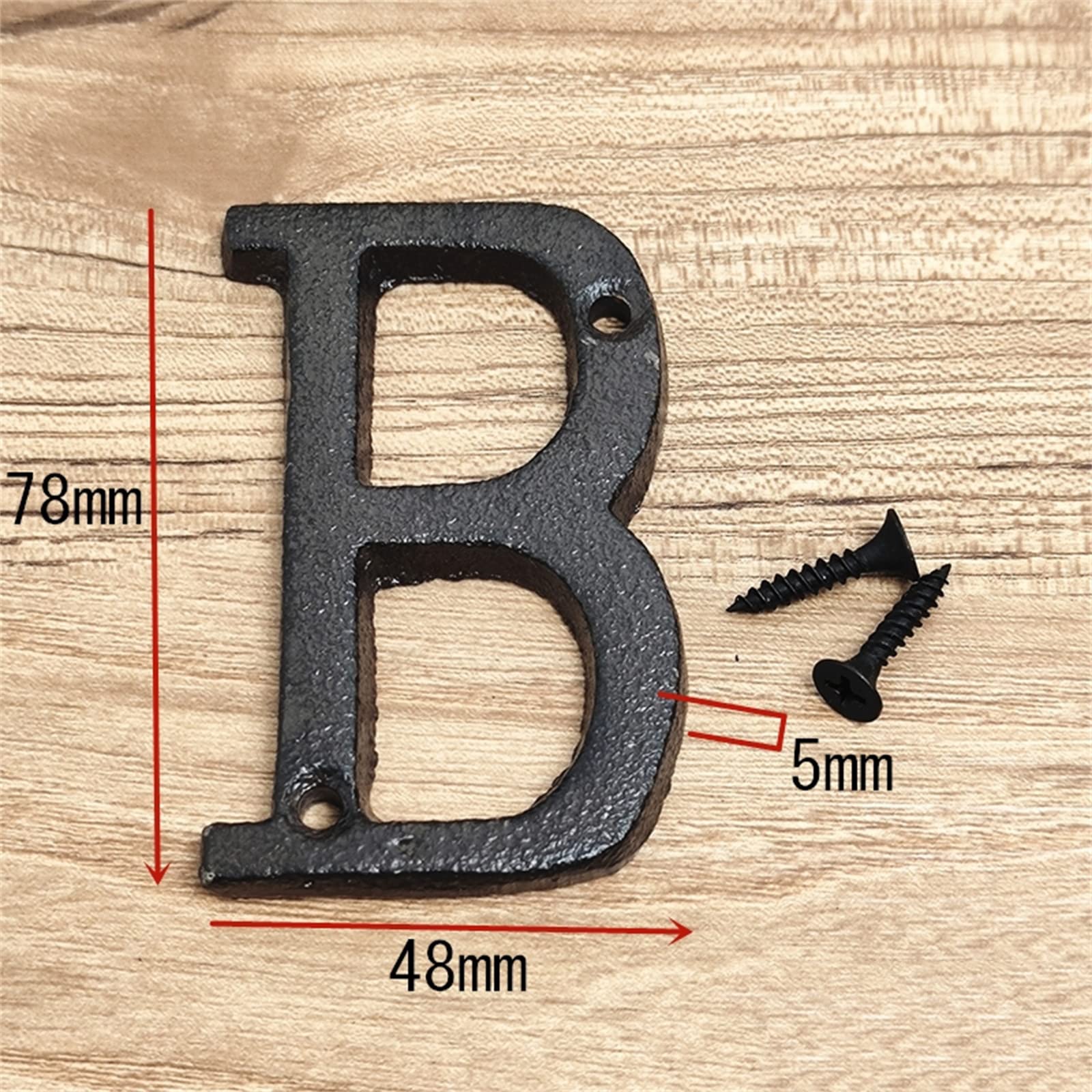 3D Cast Ferro Casa Placca Numeri 0-9 Lettere A-Z Porta Nero Decorazione Parete 3 Pollici 8cm Metallo Indirizzo Segno con Viti per Esterno Interno Hotel Dormitorio Cafe Yard Via Casella Posta (B)