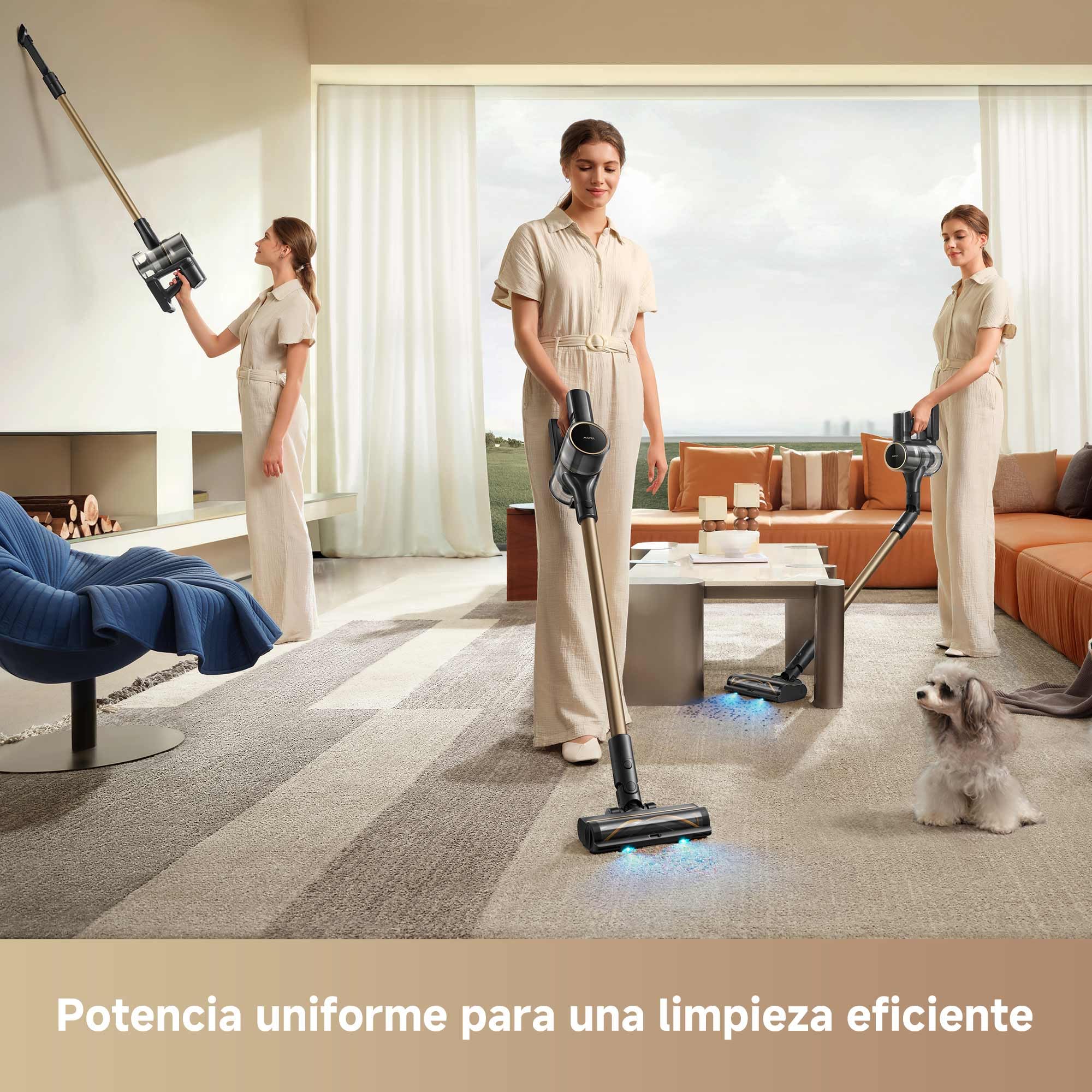 Mova Aspiradora sin Cable S5 Sense, autonomía máxima de 97 min, Aspirador, Cepillo multisuperficie, Anti-enredos, silenciosa, autoportante, alfombras, Suelos Duros y Pelo de Mascotas