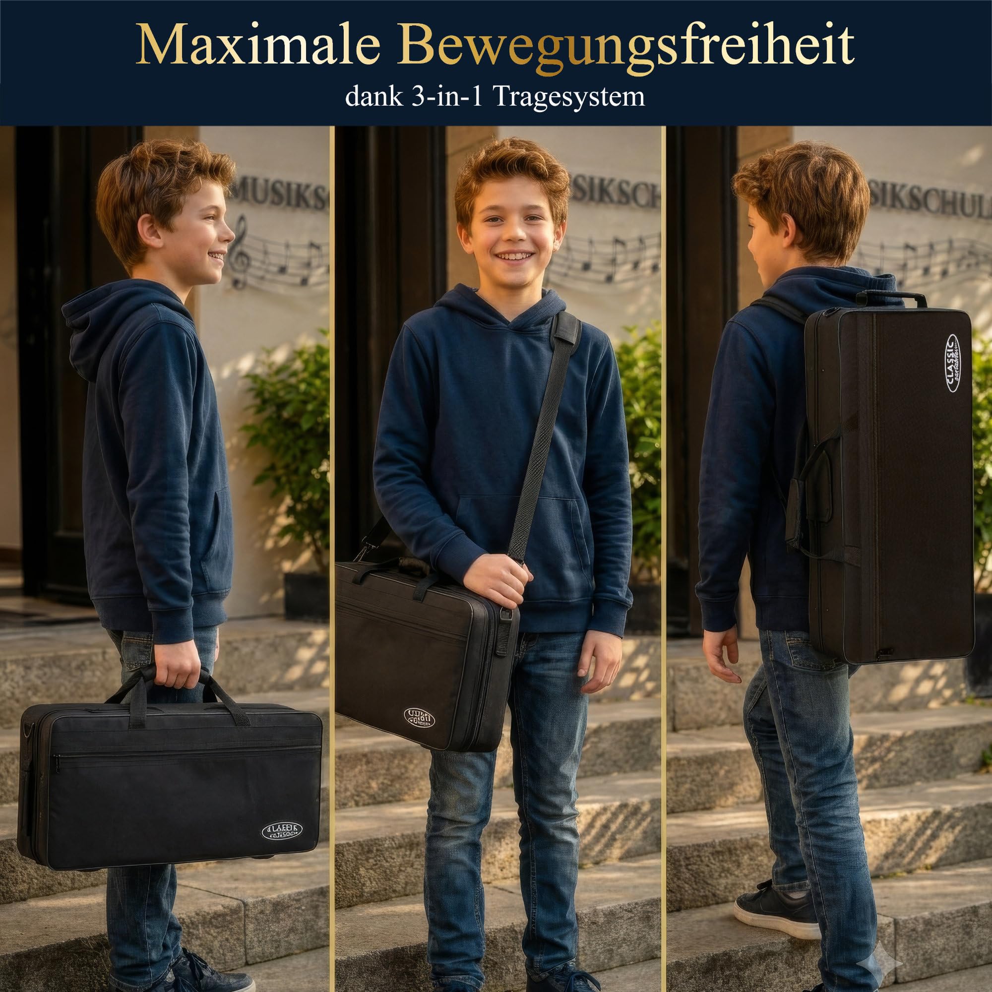 Classic Cantabile Youngstar AS-420 Kinder-Altsaxophon, Eb, Lackiert | Eb-Stimmung, kindgerechte Mechanik, gebogener S-Bogen, Messing, Leichtkoffer mit Rucksackgurten