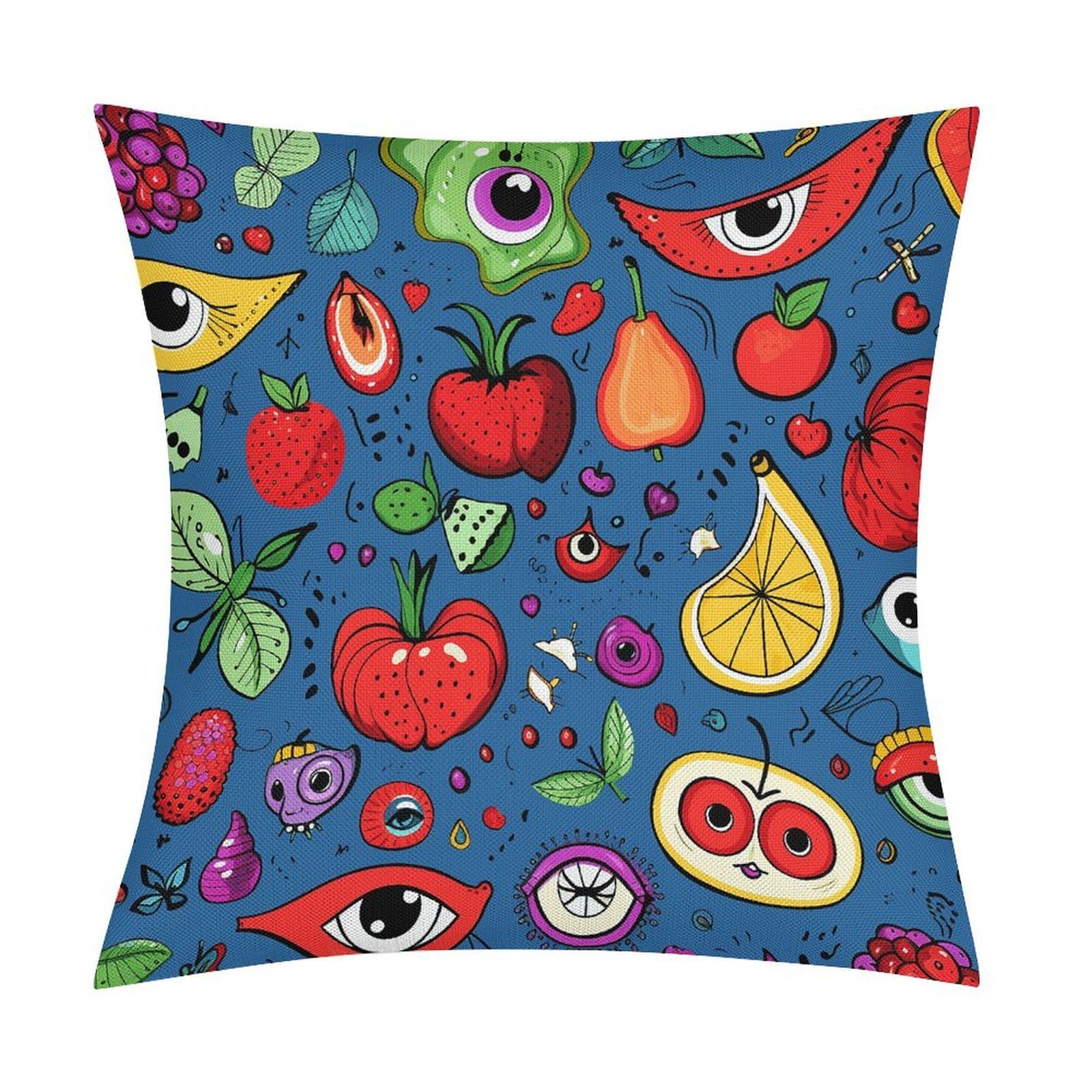 Adfgyerh Style Shining Eyes Doodle Pillow Covers Soft And Comfortable Invisible Zipper ，Home Decor 18X18 Inch Edging Technology，Throw Pillow Covers For Couch Sofa Bedroom Living Room.