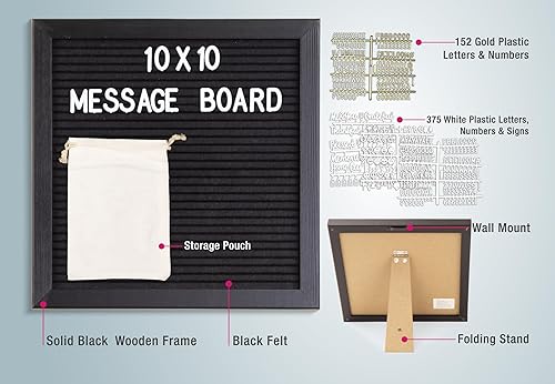 Miniatura 9 de Better Office Products - Tablero de letras de fieltro enmarcado de madera real, tablero de mensajes intercambiable, 10 x 10 pulgadas, soporte