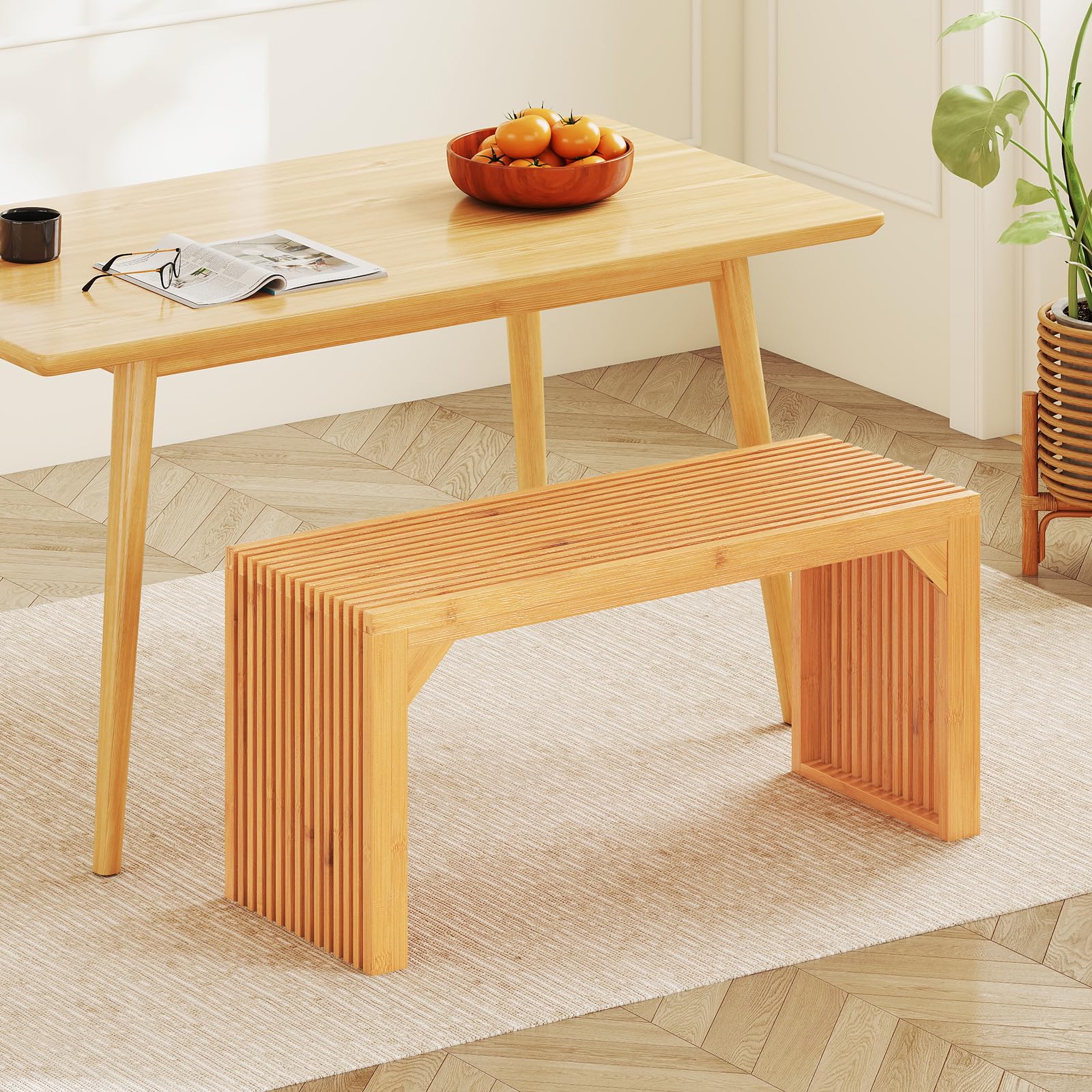 COSTWAY Panca da Interno in Bambù, Panca Ecologica da Ingresso Lunga 90 cm, Portata 300 kg, Sedia Moderna per Sala da Pranzo, Soggiorno e Giardino, 90 x 33 x 43 cm