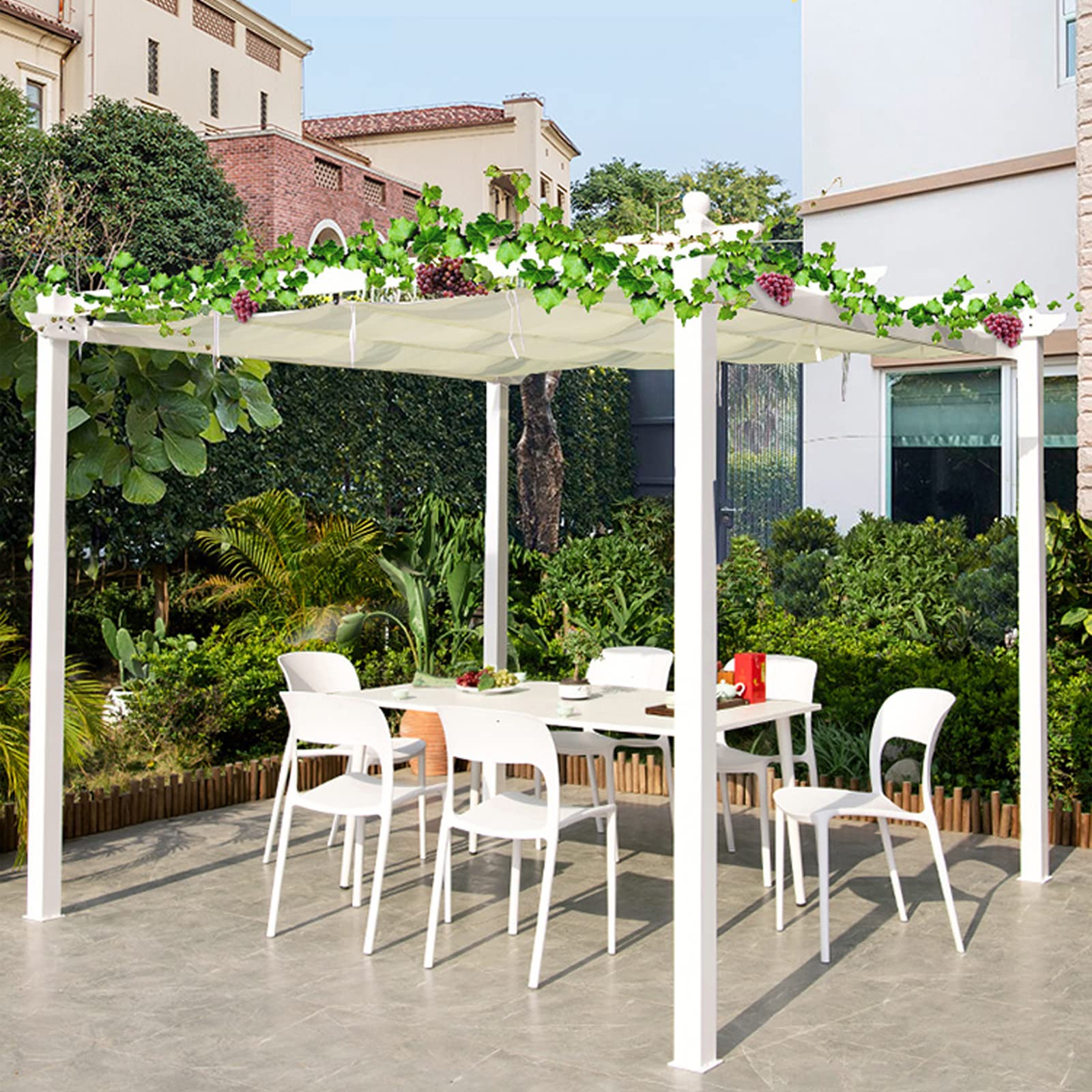 Wysuwana pergola, zadaszenie na patio, zdejmowana markiza z ochroną przed promieniowaniem UV, wzór fal, 1,2 x 9 m, do ogrodu i na taras,