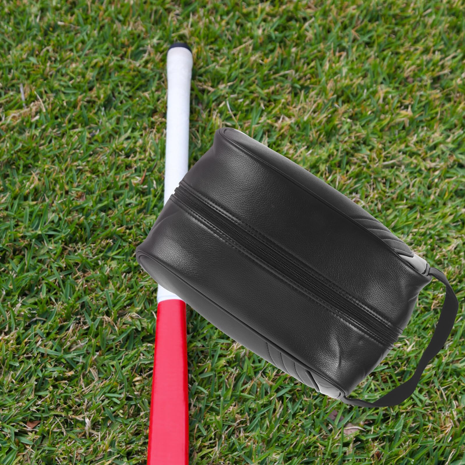 Abaodam Schwarze Leder Schuhbeutel für Golfschuhe mit Reißverschluss Tragbar und Verschleißfest für Outdoor und Tennisgebrauch