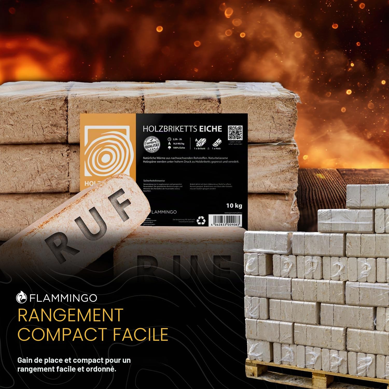 Briquettes en Bois RUF chêne, 20kg, Bois de Chauffage cheminée Four briquette Charbon Chauffage Bois