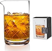 Viski 17oz Crystal Cocktail Mixing Glass - Thick Base, Precision Pour Spout for Pro Bartending Barware