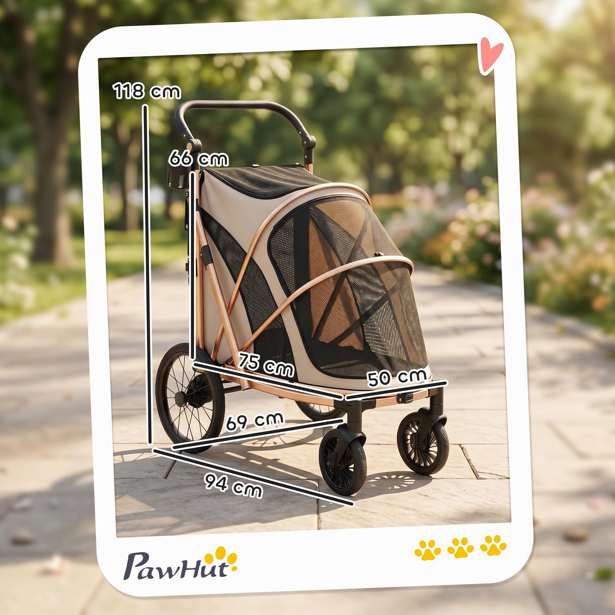 PawHut Carrito para Perros Plegable hasta 20 kg Marrón Claro