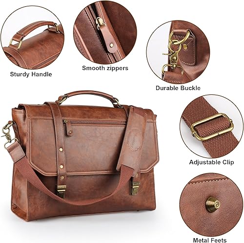 Miniatura 6 de Manificent Bolsa de mensajero para hombre de 15.6 pulgadas, impermeable, de piel sintética, maletín para laptop, bolsa grande para computadora