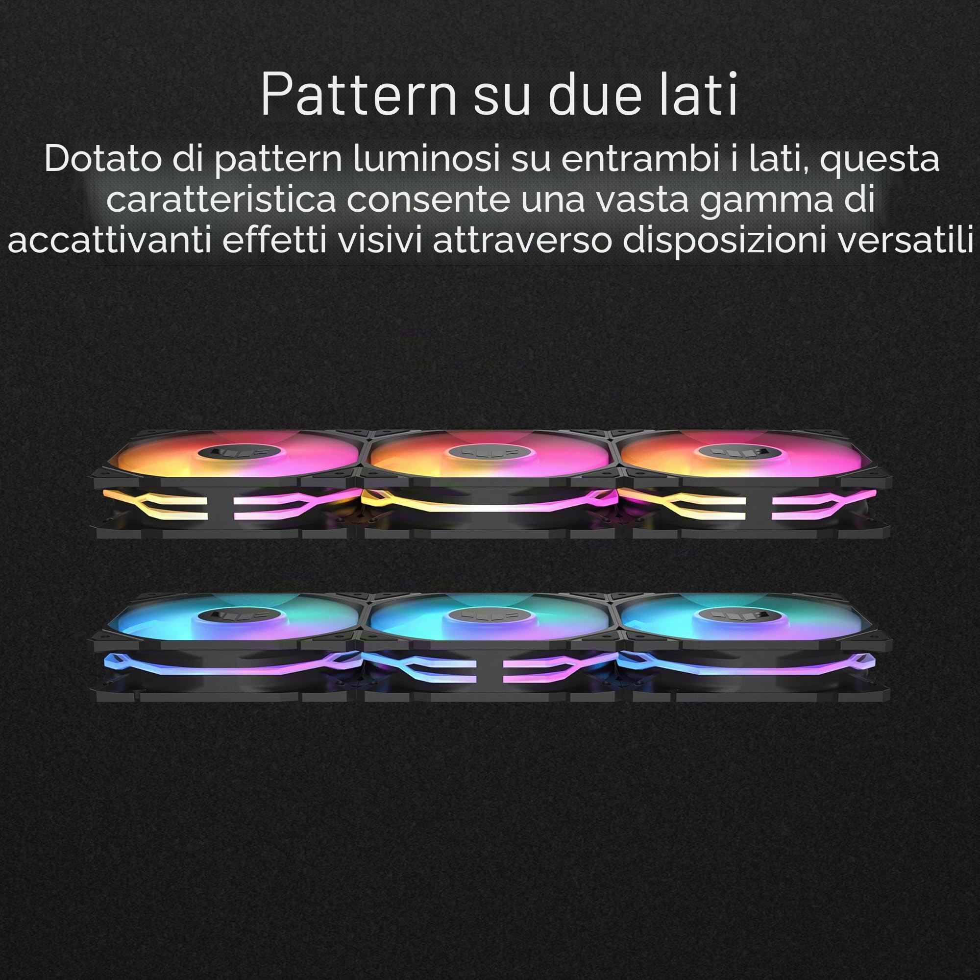 ASUS TUF GAMING TR120 FAN ARGB REVERSE BLK 3IN1, Ventole Nere, 3 Pezzi | Pale Invertite, Dimensioni 120x120x28mm, Pressione Statica 3,3mm H2O, Design a Doppio Strato con 16 LED RGB, Controllo PWM