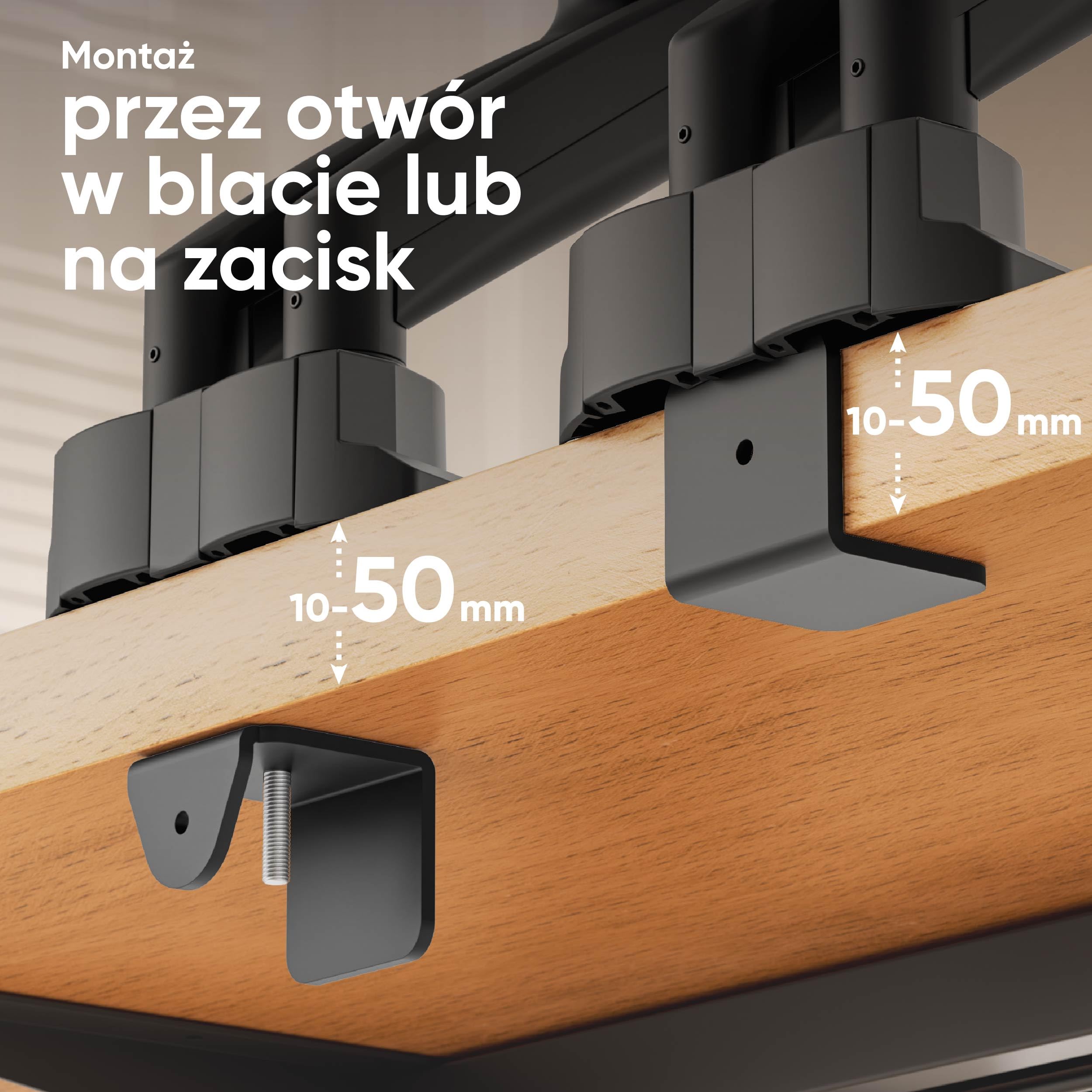 ONKRON Uchwyt na Dwa Monitory dla Ekranów 13-32 cale, do 2x10 kg, Podwójne Ramię ze Sprężyną Gazową, VESA 75x75-100x100, Uchwyt Biurkowy do 2 Monitorów, Czarny G160-B