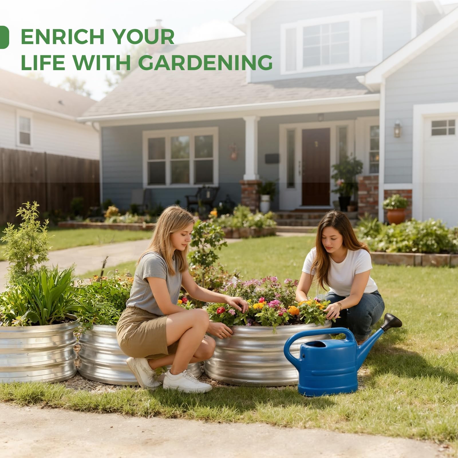 Bamworld huerto Urbano Elevado Redondo 2 Piezas 60x30cm huerto Urbano Exterior metálico galvanizado Jardinera terraza Resistente para Verduras Flores y Hierbas