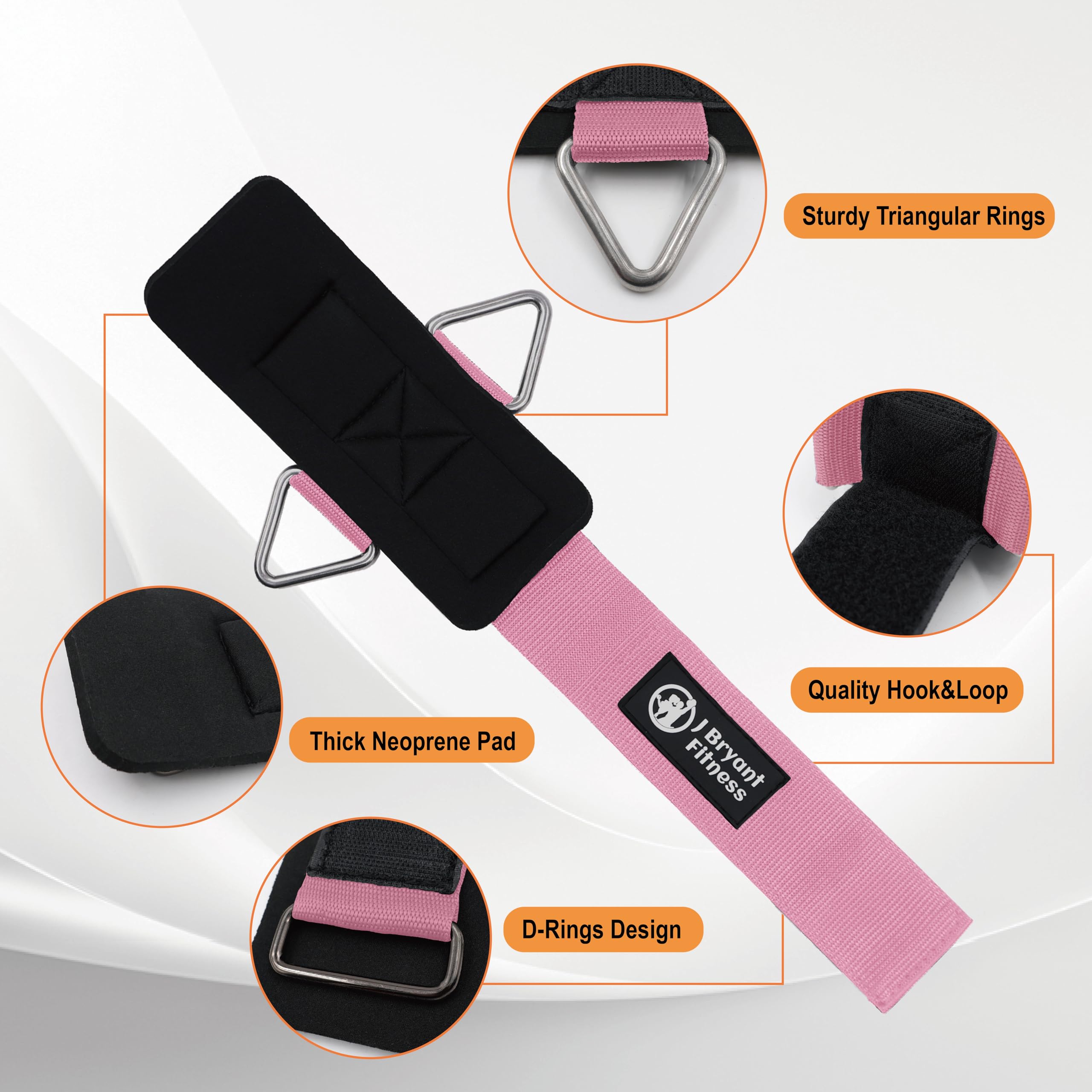 J Bryant Neoprene Padded Wrist Cuffs Gym Adjustable Straps System with Triangular Metal Rings for Cable Machines Resistance Bands & Strength Training - Image 3
