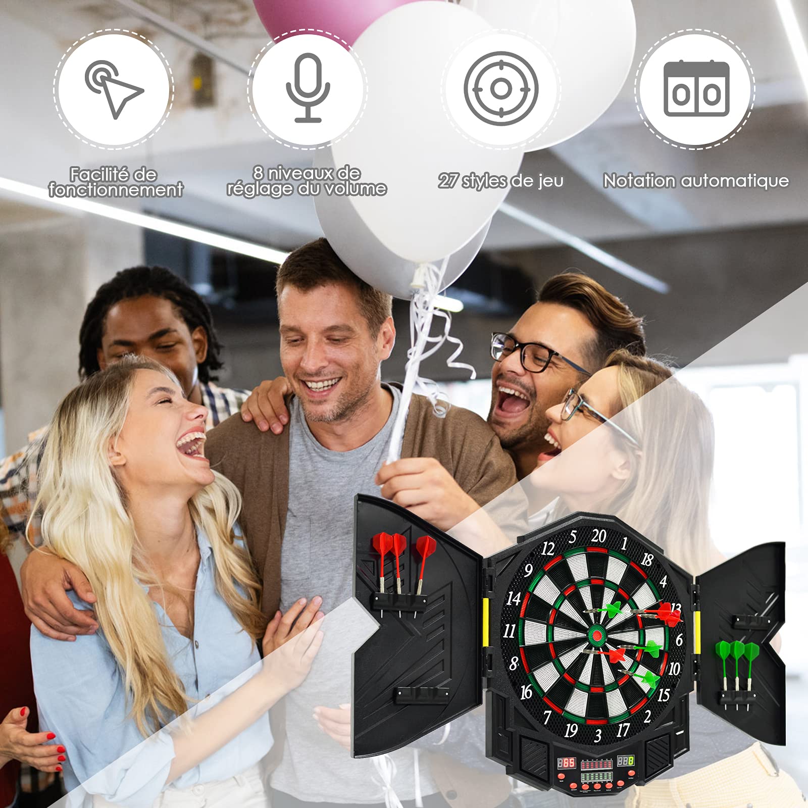 Cible De Fléchettes électronique – 27 Modes De Jeu, 12 Fléchettes, LED, Comptage Auto, 1 à 16 Joueurs