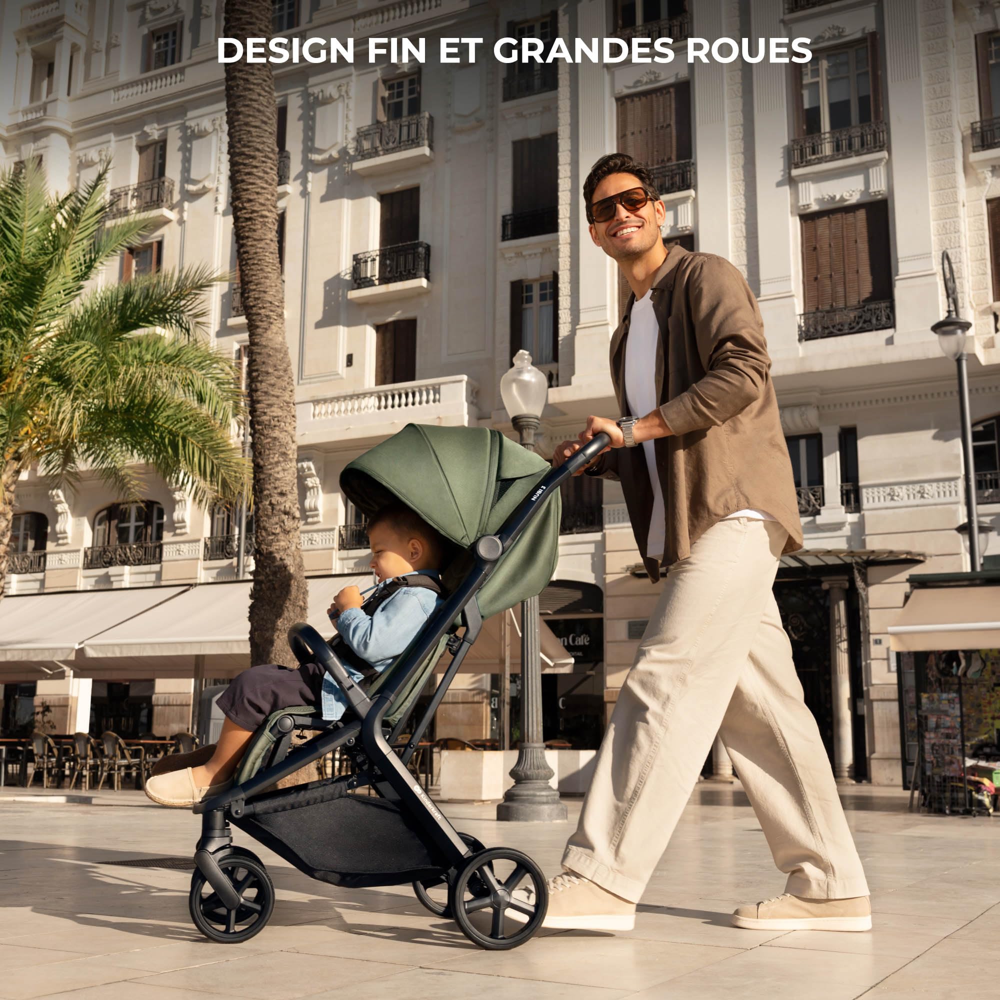 Kinderkraft NUBI 3 Poussette jusqu'à 22 kg, poussette, avec pliage automatique, capote imperméable, filtre UPF 50+, poids léger 8,7 kg, position allongée, harnais de sécurité 5 points, beige