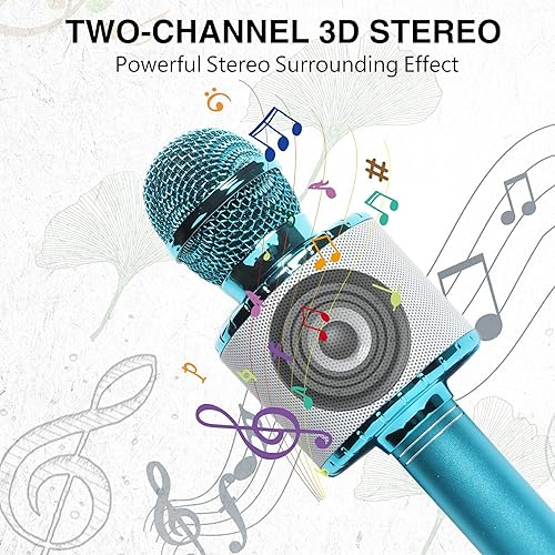 Miniatura 3 de DREAM&GLAMOUR Micrófono de karaoke para niños, micrófono inalámbrico Bluetooth con luces LED, micrófono de karaoke portátil de mano para niñas,