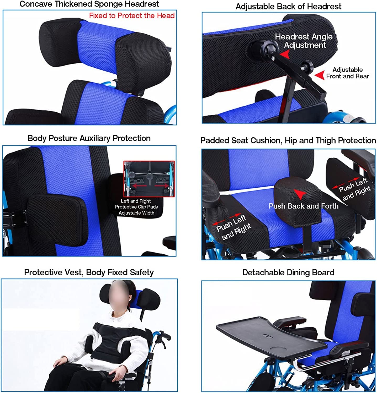 Silla de Ruedas Plegable Completa Reclinable Silla de Ruedas Infantil para Apoplejía Hemiplejia Discapacitados Parálisis Cerebral Aleación de Aluminio Silla de Ruedas Manual/Blue/18.1In Sea