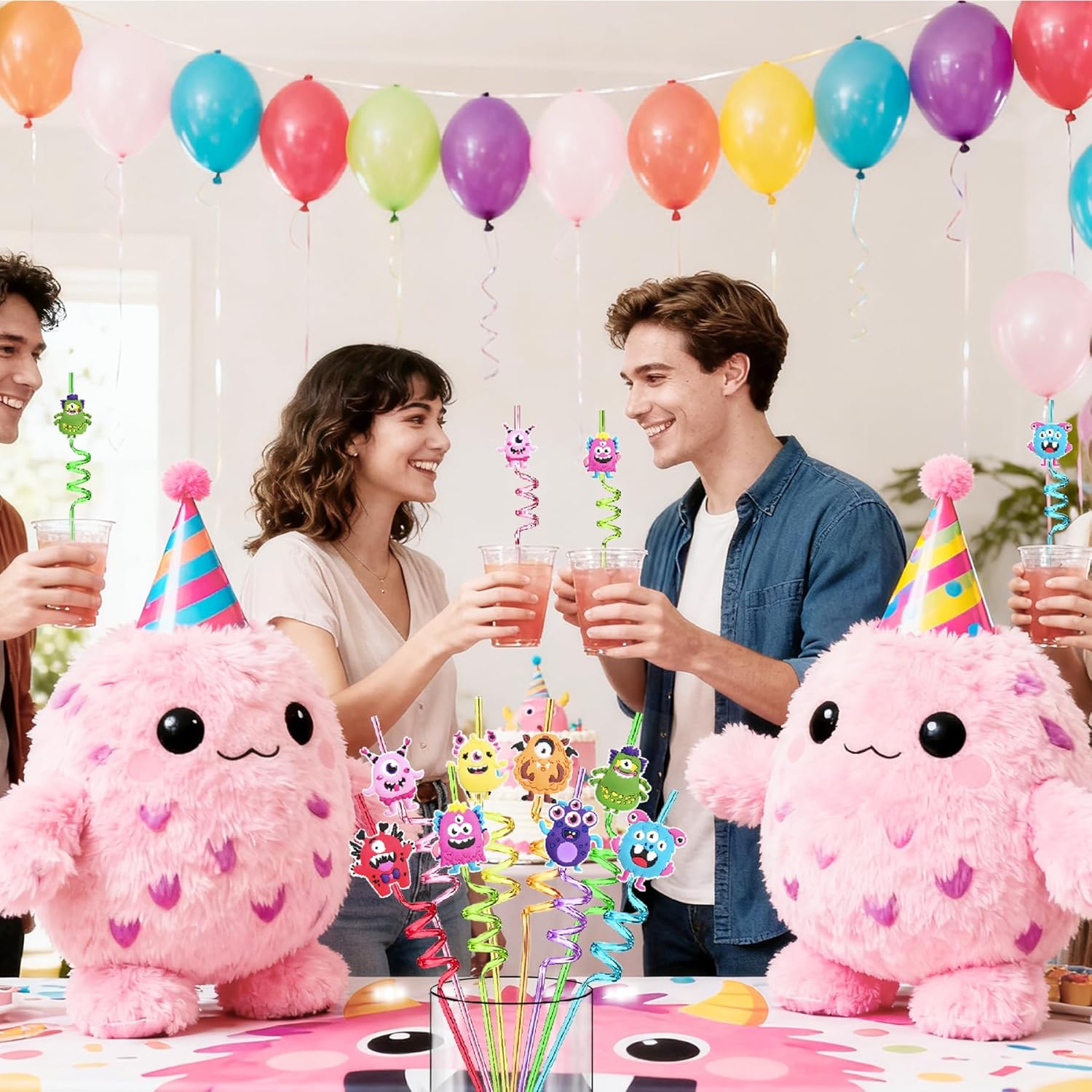 LEDUO Reusable Monster Drinking Straws - 24PCS | School Birthday Party Favors Crazy Silly Straws - Monster Themed Party Supplies - Plastic Beverages Cocktail Straw with Cartoon Decoration - Image 3