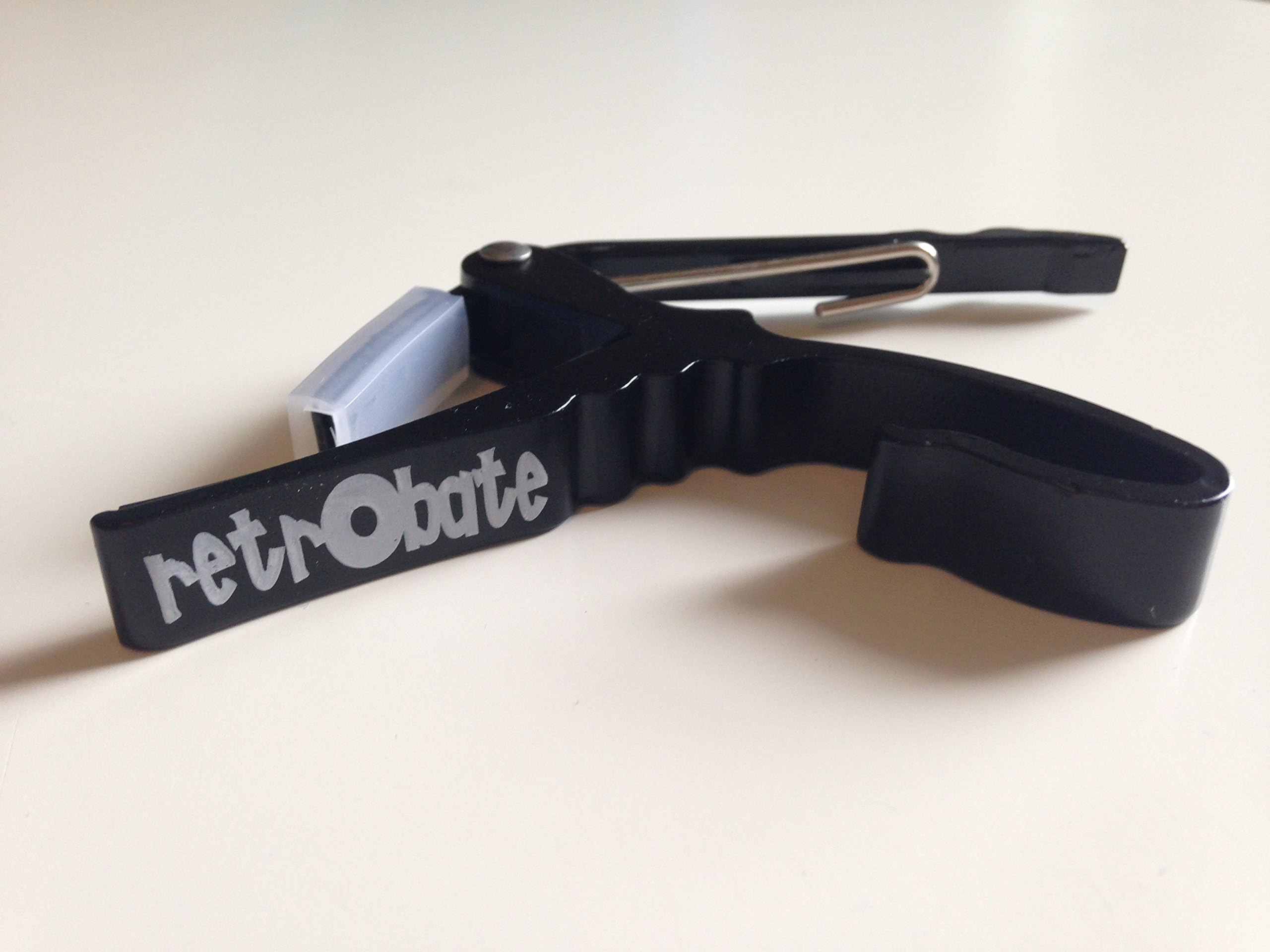 Guitar Capo By Retrobate - Professional Performance, Curved, Quick Change Capo for Both Acoustic & Electric Guitars, Black Featuring White Logo - Created By Musicians for Musicians