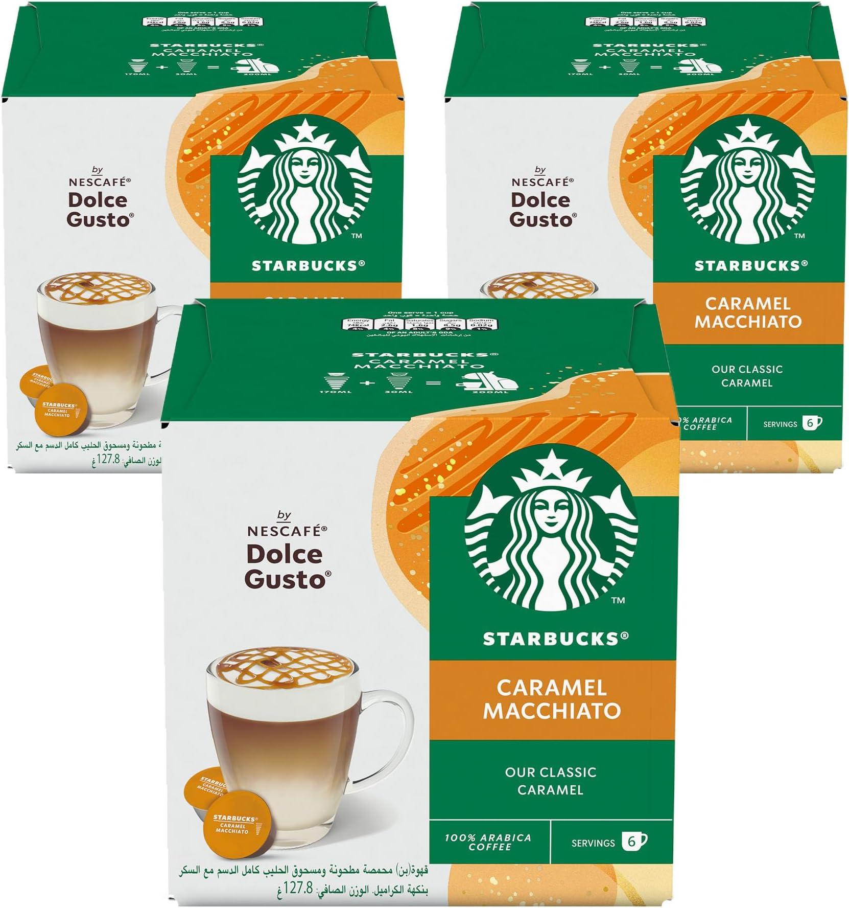 Starbucks Caramel Macchiato By Nescafé Dolce Gusto Coffee Capsules, 3 x Boxes, 18 Servings