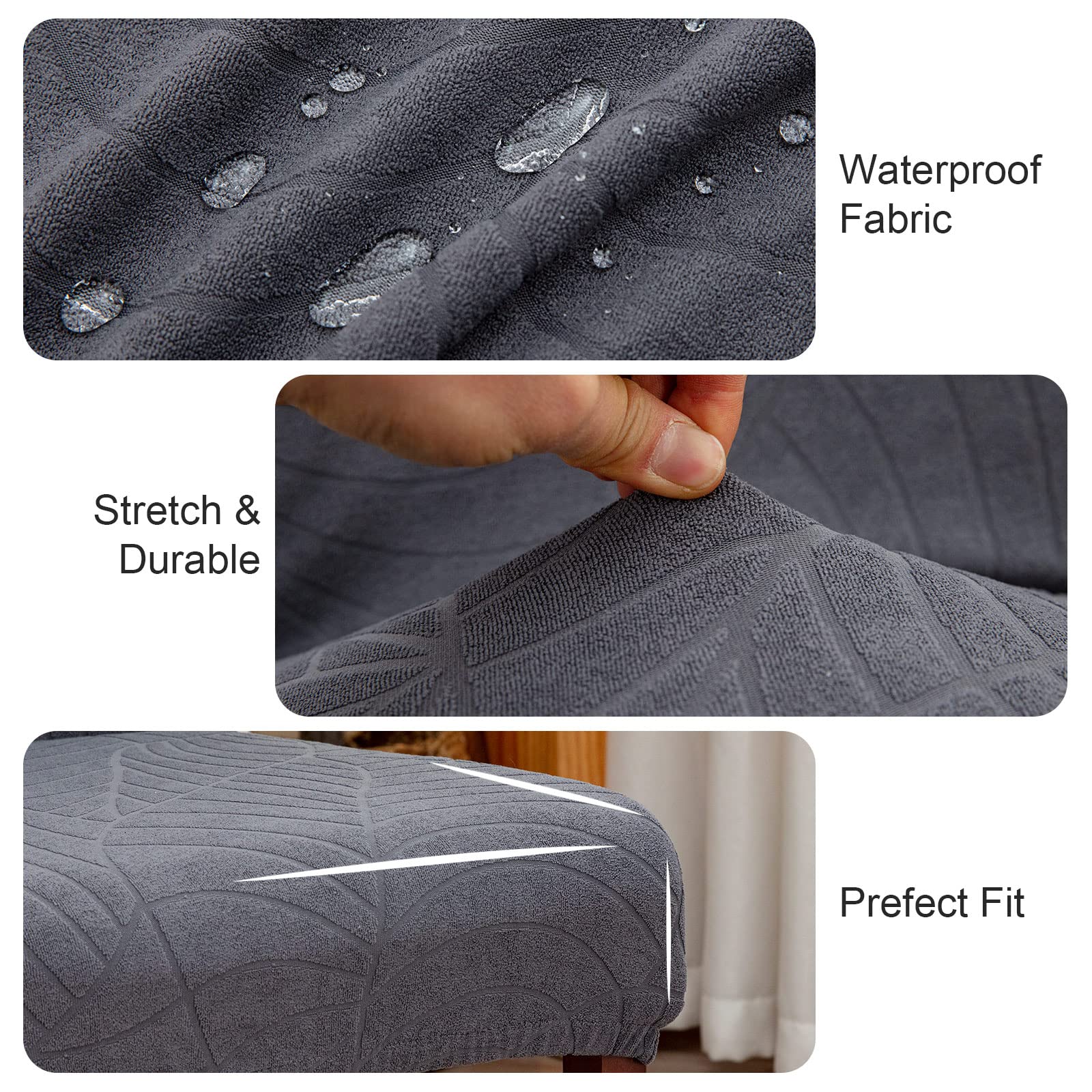 Genina Lot de 6 housses de chaise imperméables en jacquard, extensibles, amovibles et lavables pour chaises de salle à manger, cuisine, hôtel, restaurant (feuilles-gris foncé)