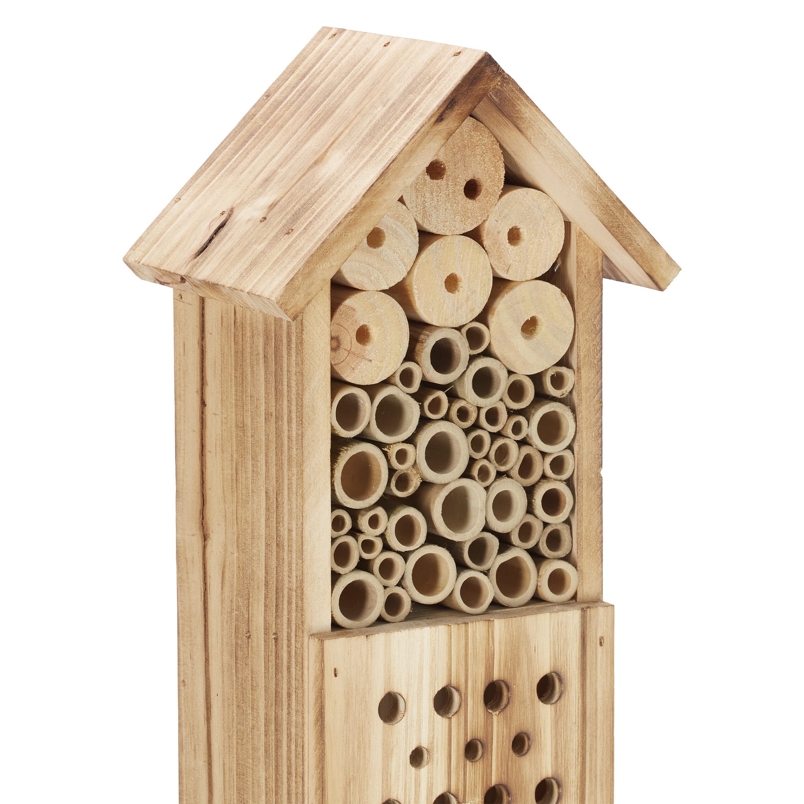 Relaxdays Insektenhotel mit Ständer, Holz, Insektenhaus Garten, HxBxT: 150 x 15,5 x 11 cm, Schmetterlingshotel, Natur