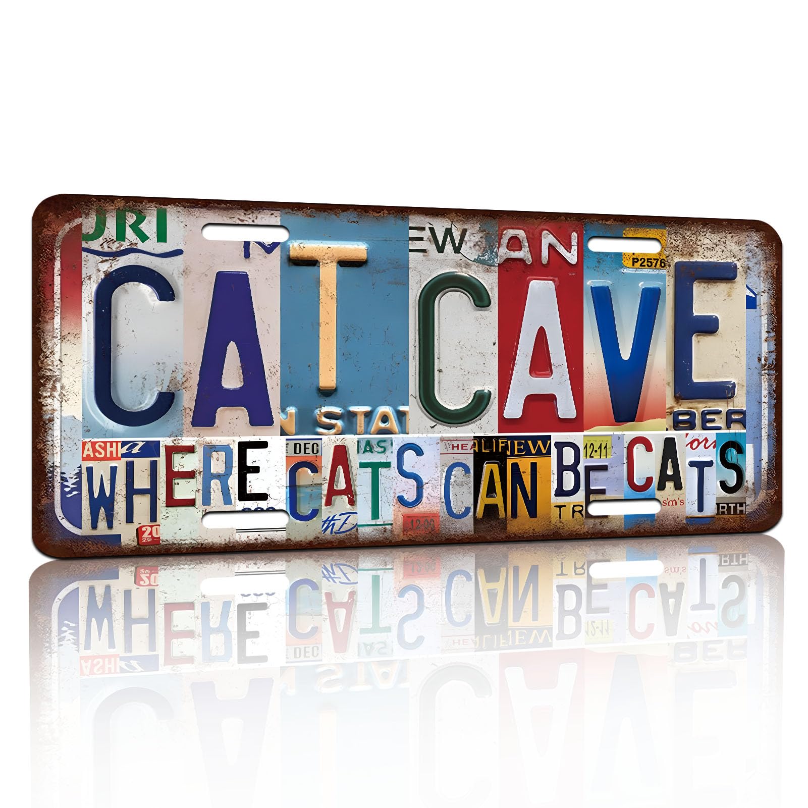 Vintage License Plate Wall Decor Cat Cave Where Cats Can Be Cats Metal Tin Sign for Home Office Garage Bar Restaurant Living Room Garden Yard 12 x 6 Inches (2599)