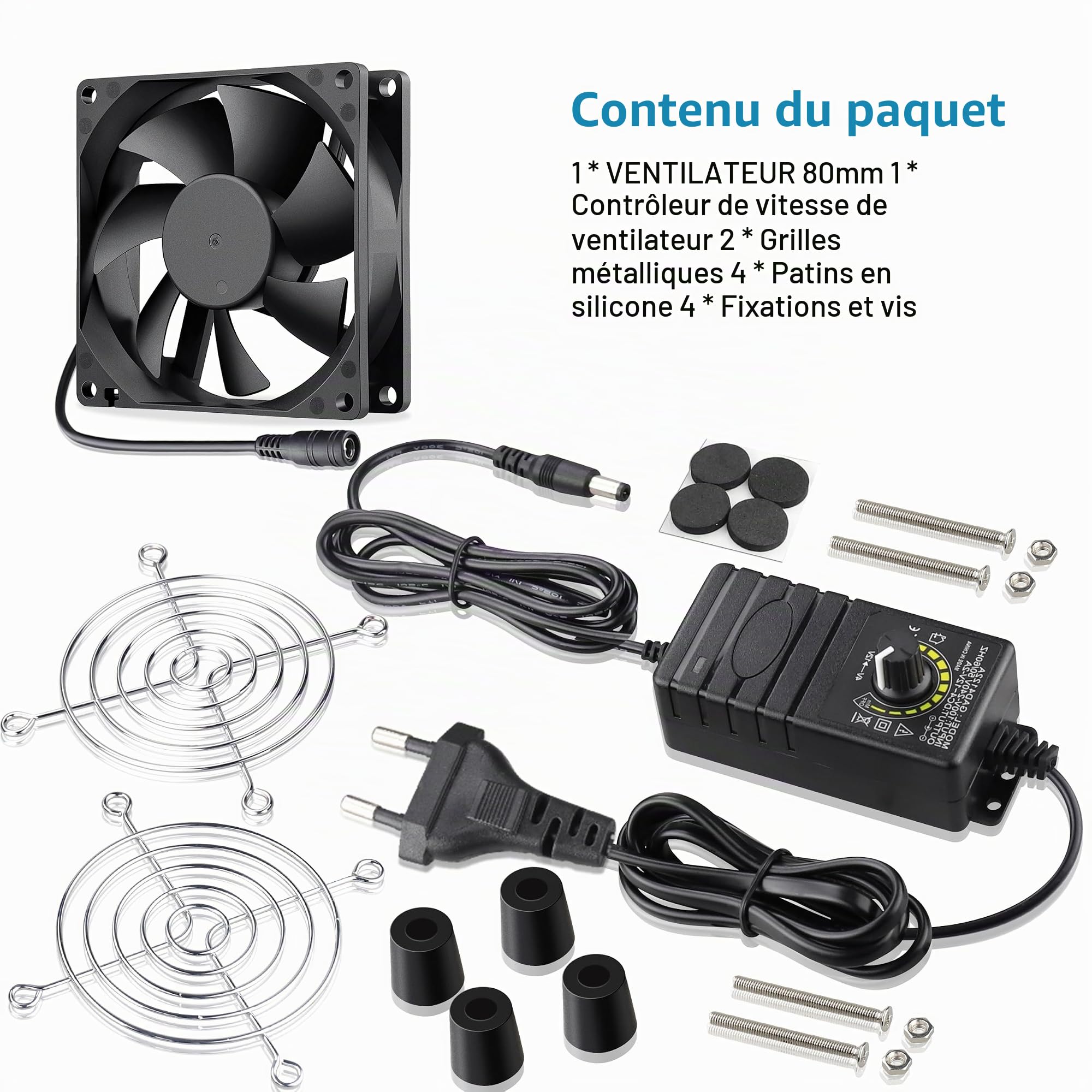 GDSTIME Ventilateur PC 80mm 220V Fan 80x80x25 à Roulement à Billes Réglable | ventilateur 220v 80mm PC Fan 230v 4500 tr/min avec Contrôleur de Vitesse Réglable pour PC Boîtier TV Routeur Modem