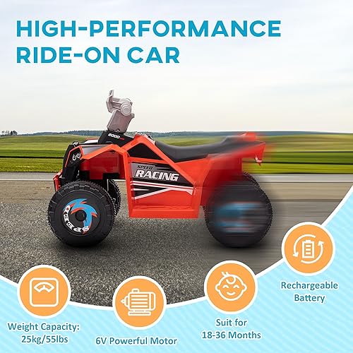 Miniatura 4 de Aosom Coche cuatrimoto para niños, juguete de cuatro ruedas de 6 V para niños con función de avance hacia atrás, ruedas resistentes al desgaste para