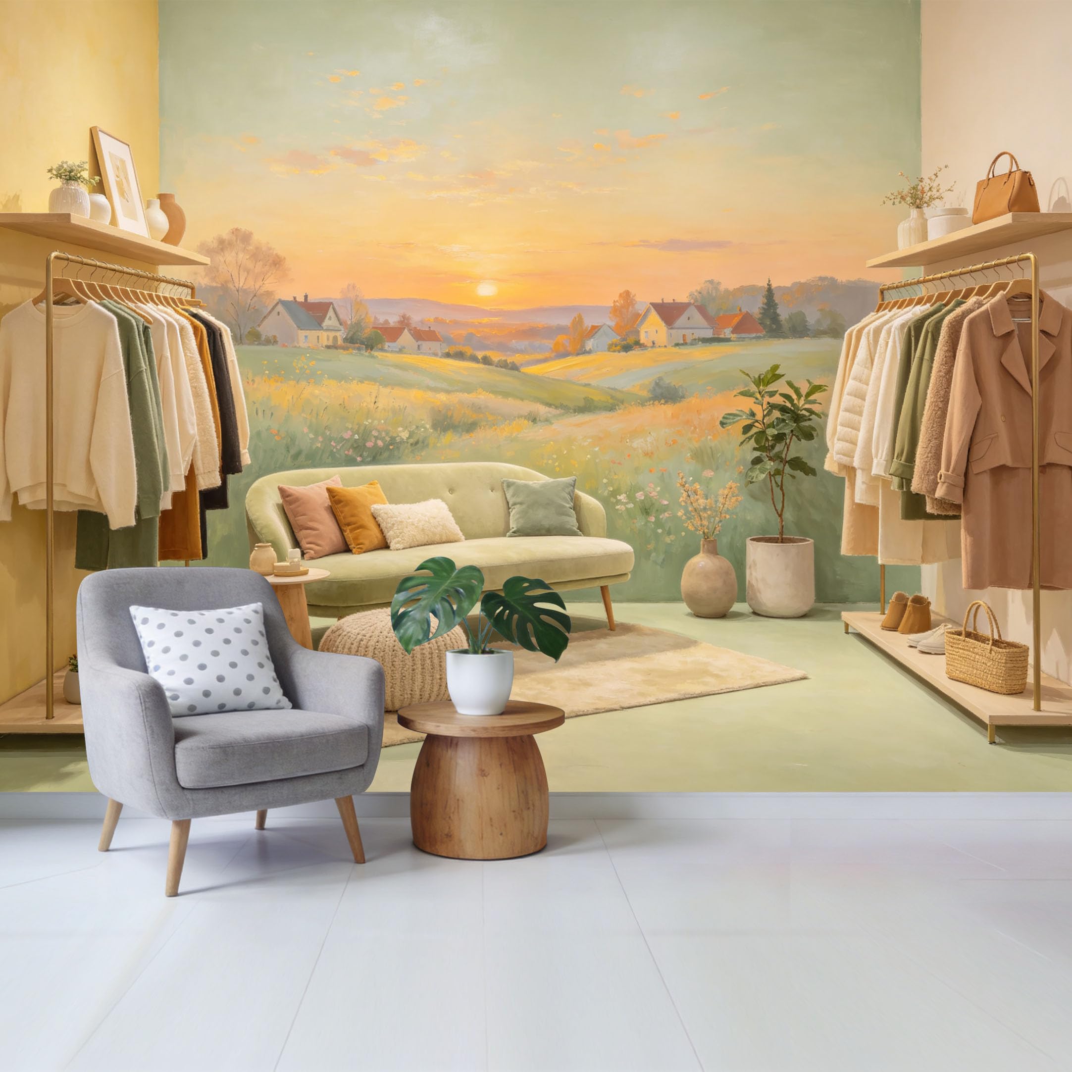 Qzlithotic Yq2605250821 Custom Size Wall Mural Golden Sunset Meadow Farmhouse Oil Painting Landscape Selfadhesive Wall Fabric Removable Wallpaper For Home Office Decor