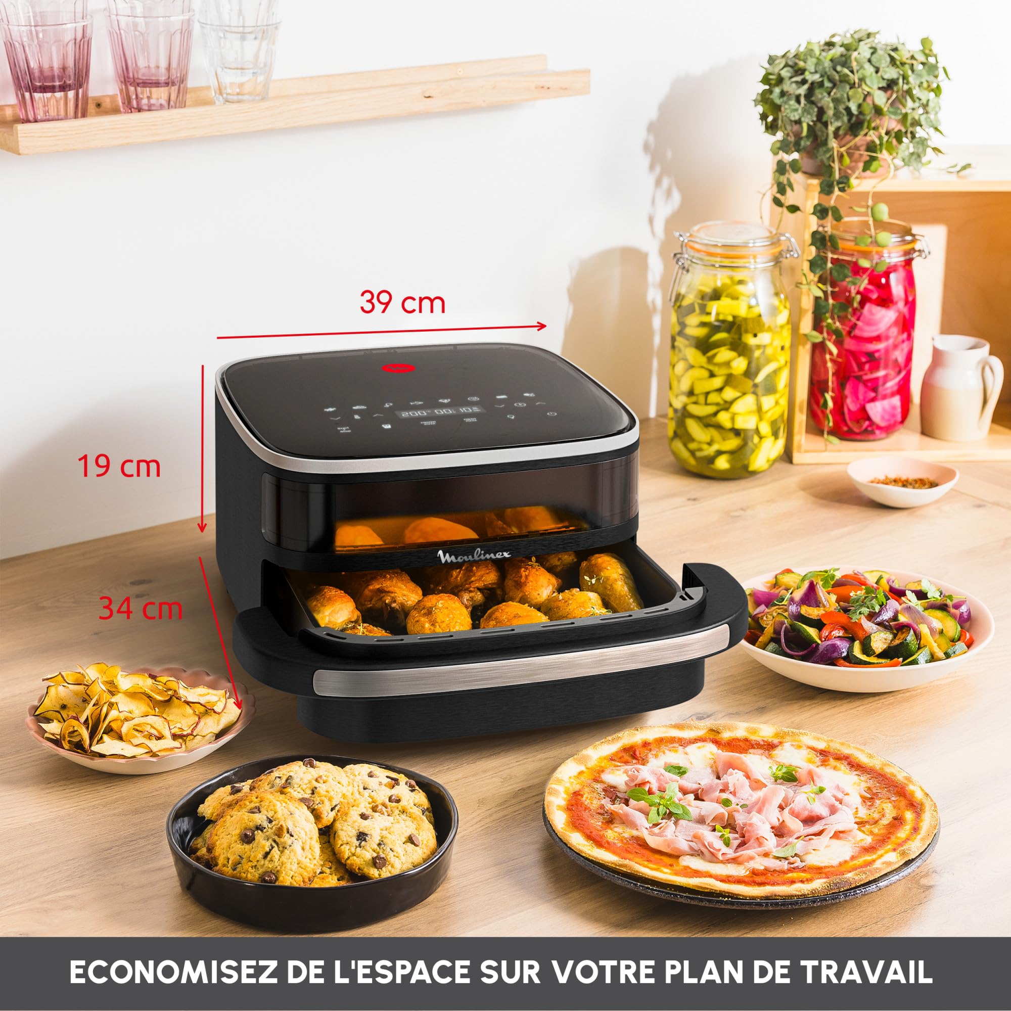 Moulinex Easy Fry XL Surface & Pizza 4L, Air fryer, Très grande surface de cuisson, Compact, Fenêtre de visualisation, Noir, AL4018F0