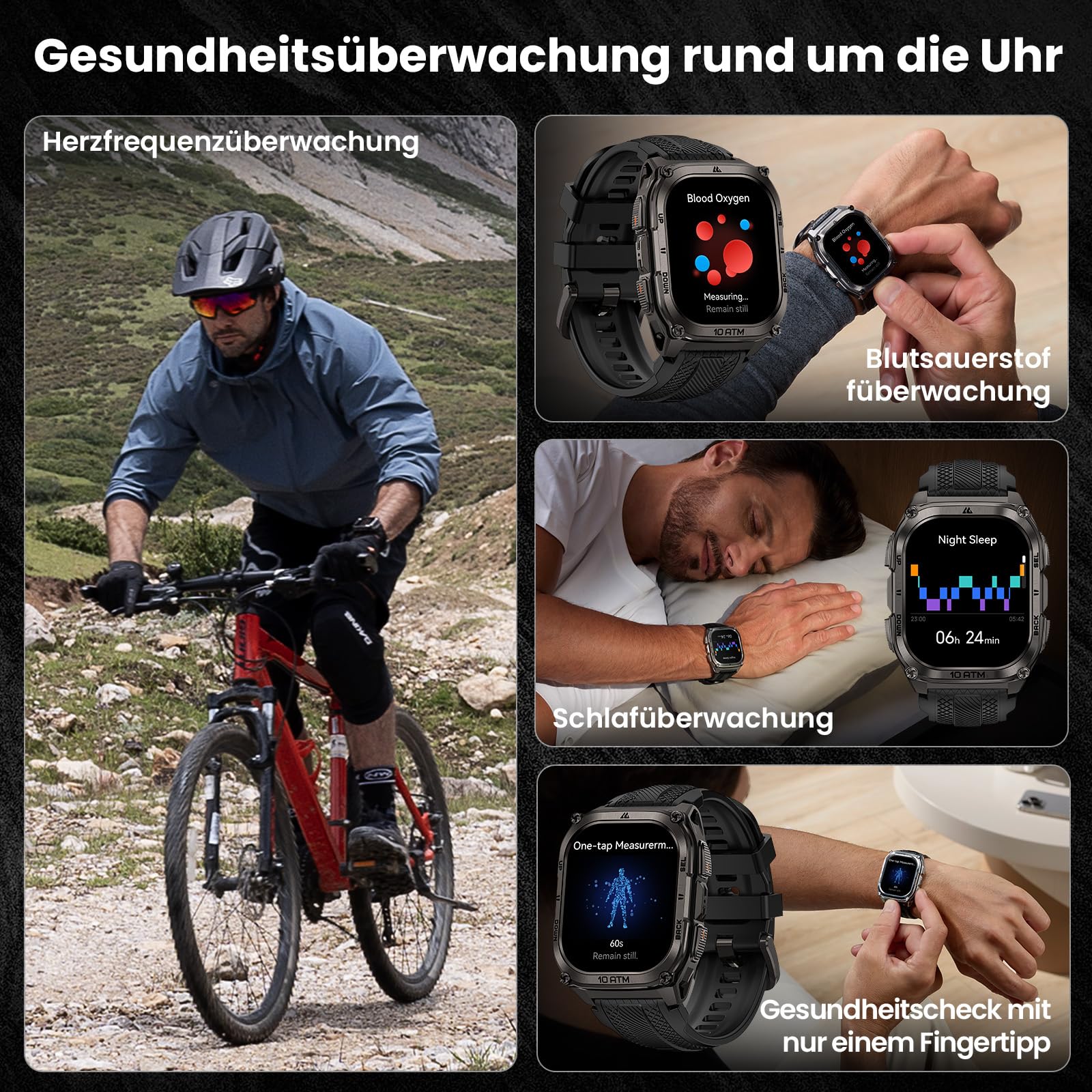 KOSPET Tank M4 Robuste Smartwatch Herren, Dual-Band GPS, Offline-Karten | Edelstahlgehäuse, 1,96" AMOLED-Display, 100 m Wasserdicht, 45 m Freitauchen, 6 Satellitensysteme GPS Militär Smart Watch