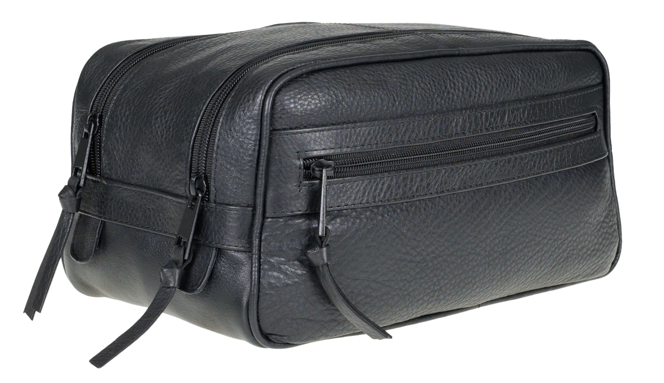 Kulturbeutel Leder Kulturtasche Washbag Sauna Siena 12977 Schwarz 1 +b