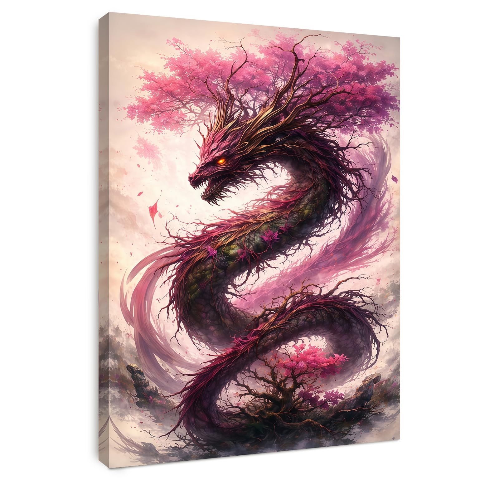 Alptiny Framed Wall Art Canvas Stunning Dragon and Cherry Blossom Wall Art for Living Room and Bedroom Decor 30 x 40cm