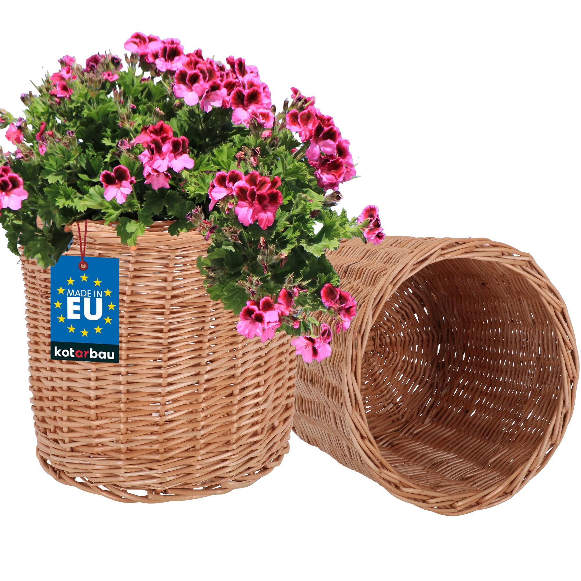 KOTARBAU® 2 x De Fleur en Osier pour Balcon Naturel 25x23cm Cache Pot Plante Interieur |Cache-Pots De Fleurs |Cache-Pot Osier |Panier Plante |Panier Osier Plante |Cache Pot Rotin |Grand Cache Pot