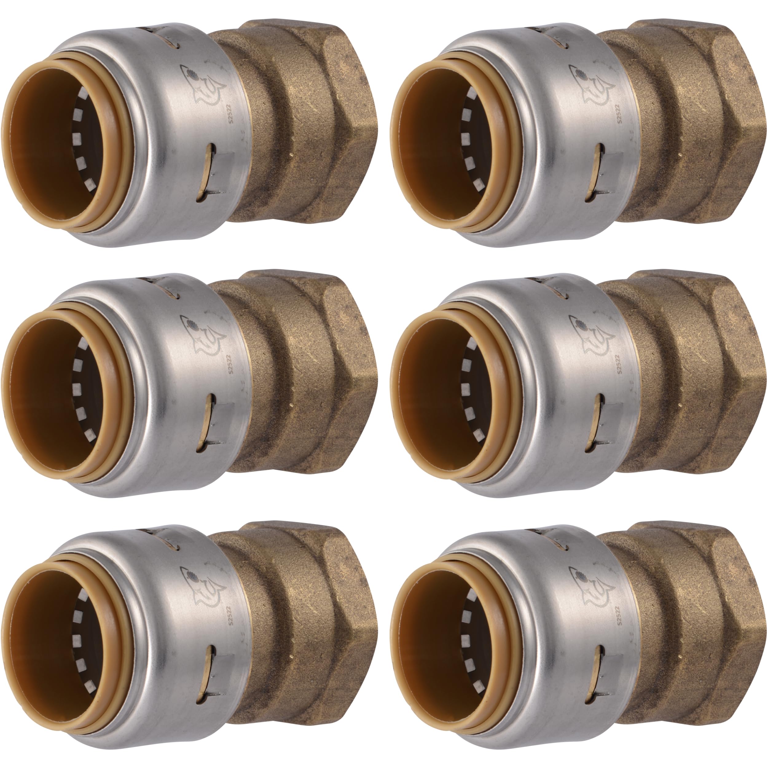 SharkBite Max Female Adapter, 3/4 in Push-to-Connect x 3/4 in FNPT, Pack of 6, Brass Plumbing Fitting, UR088