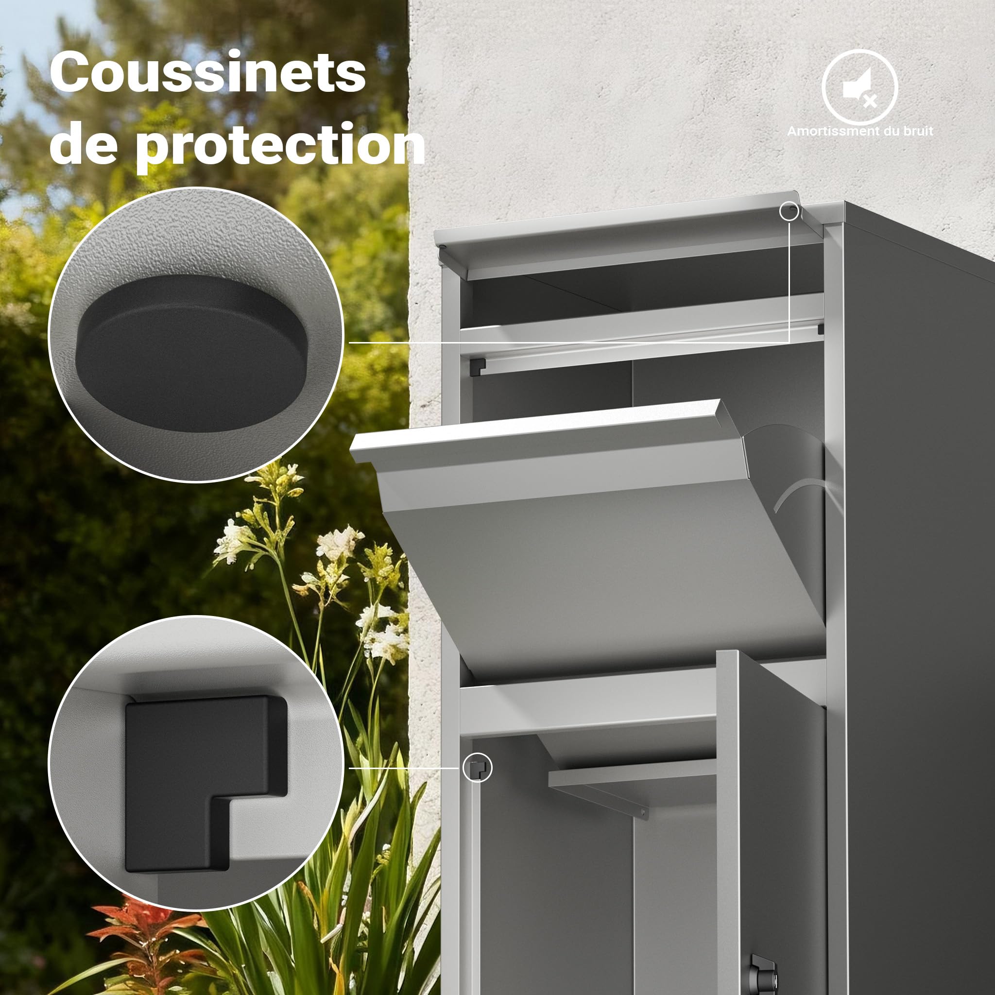 Wiltec Boîte à Colis Grise 410 x 380 x 1020 mm en Acier avec revêtement en Poudre Boîte aux Lettres verrouillable pour la réception de Colis à Domicile Livraison de courrier