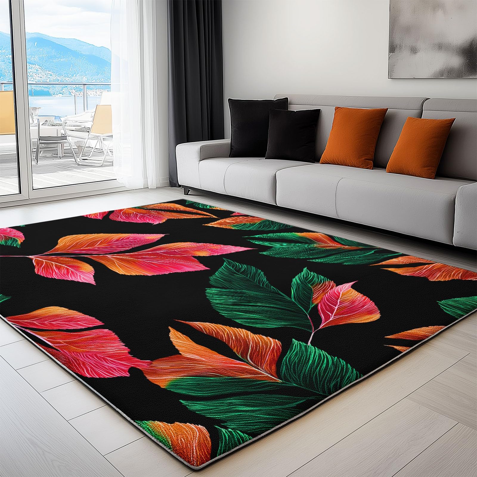 Générique Tapis de Chambre Feuilles De Plantes Tropicales 80x150cm Tapis Salon Grand Antidérapant Lavable, Moquette Décoratifs pour Maison Super Doux et Durable