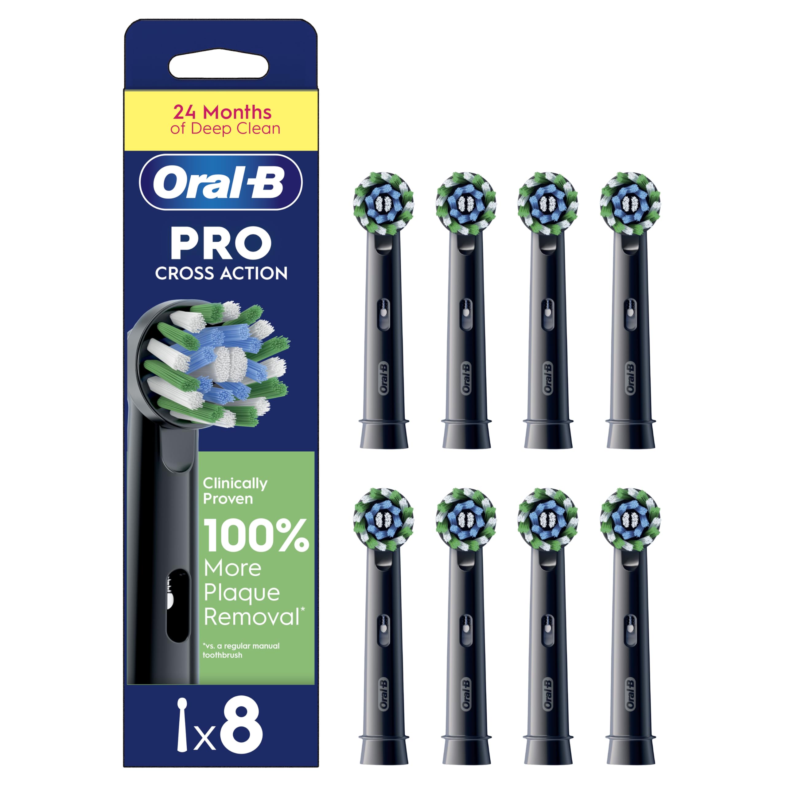 Oral-B Black Pro Cross Action Toothbrush Heads, 8 Counts