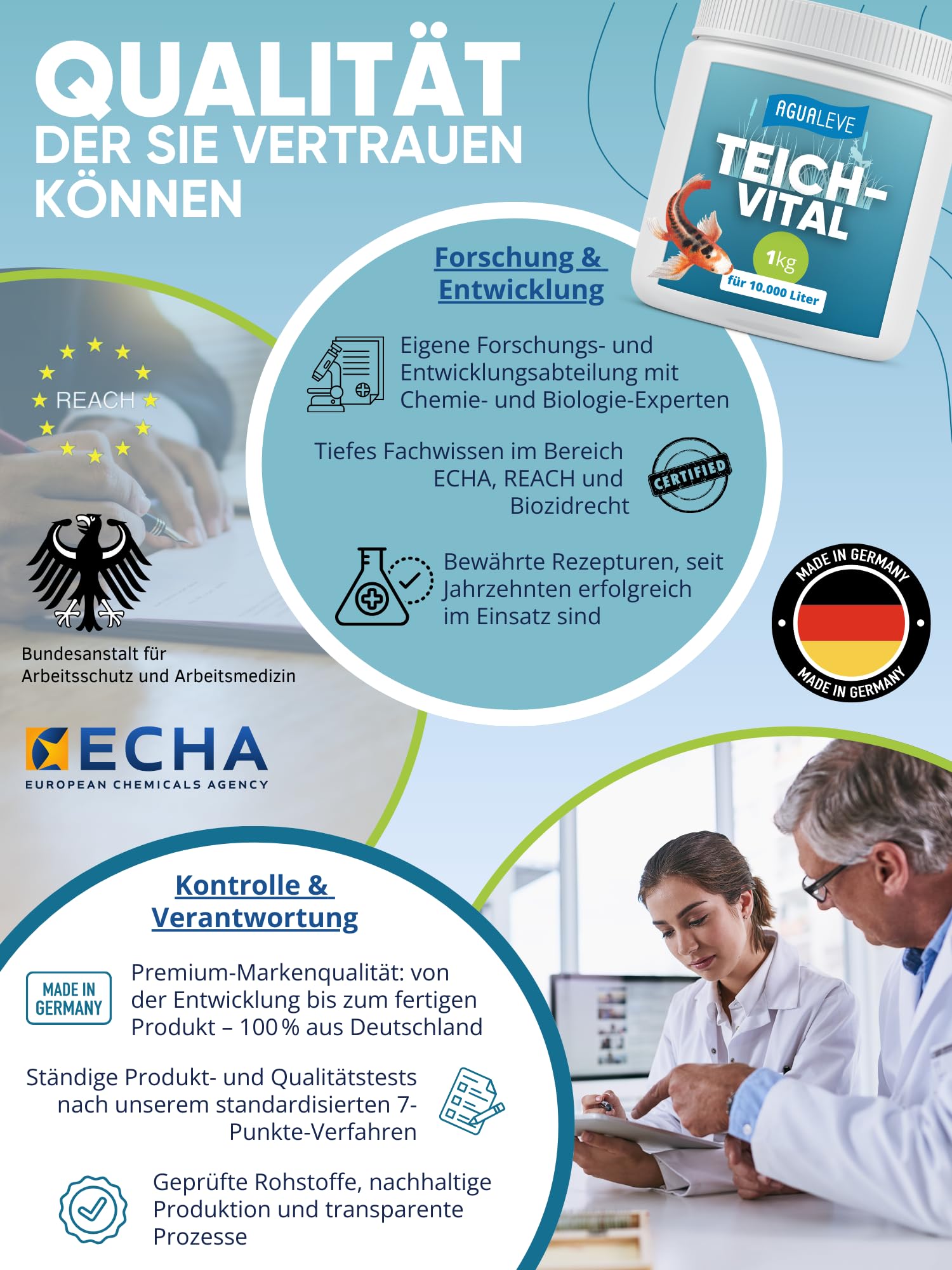 AGUALEVE® Teichvital 1kg *NEU* | der Fittmacher für jeden Teich mit innovativen BIO3-Hochleistungs-Mikroogransimen | für Fisch-, Garten- & Schwimmteiche | Made in Germany | für 10.000l Teichwasser