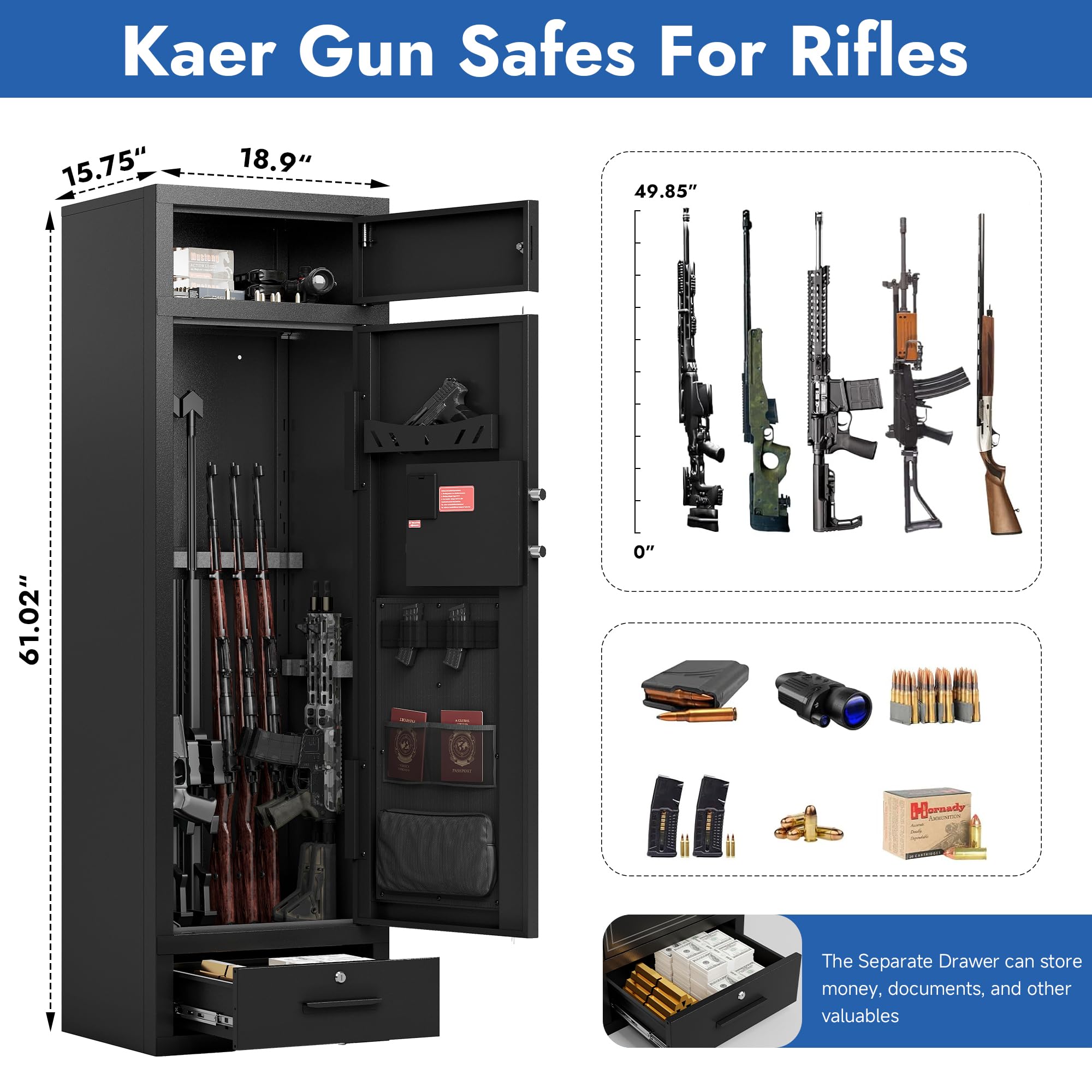 Caja Fuerte Para Rifles KAER - Capacidad 8-12 Armas, Bloqueo Electrónico, Alarma, 100 Lbs