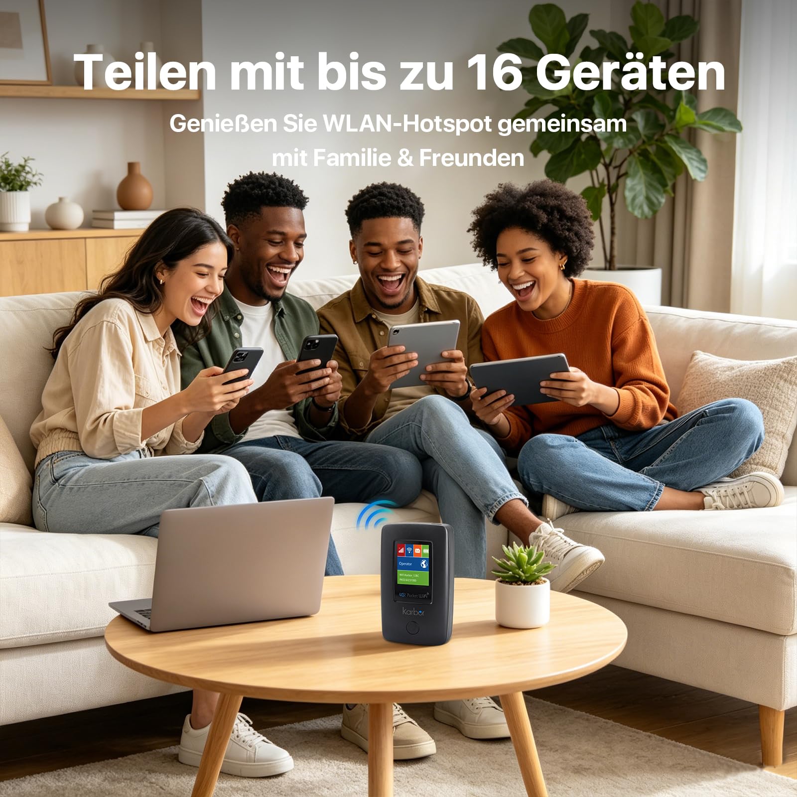 4G-Mobile-WLAN-Router mit RJ45 WLAN/LAN(300 Mbit/s Download) | 6000mAh WLAN-Hotspot mit Nano-SIM-Karten Slot, Kompatibel mit Allen europäischen SIM-Karten, Bis zu 16 Geräte verbinden