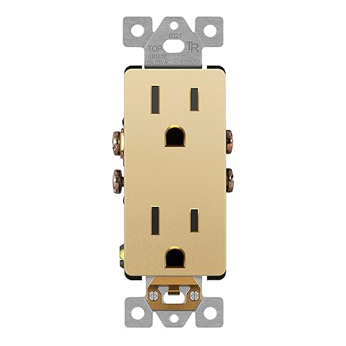 LIDER LR15-TR-GD - Receptáculo decorativo mate con tapa frontal intercambiable, tomacorriente a prueba de manipulacionesniños, comercial,