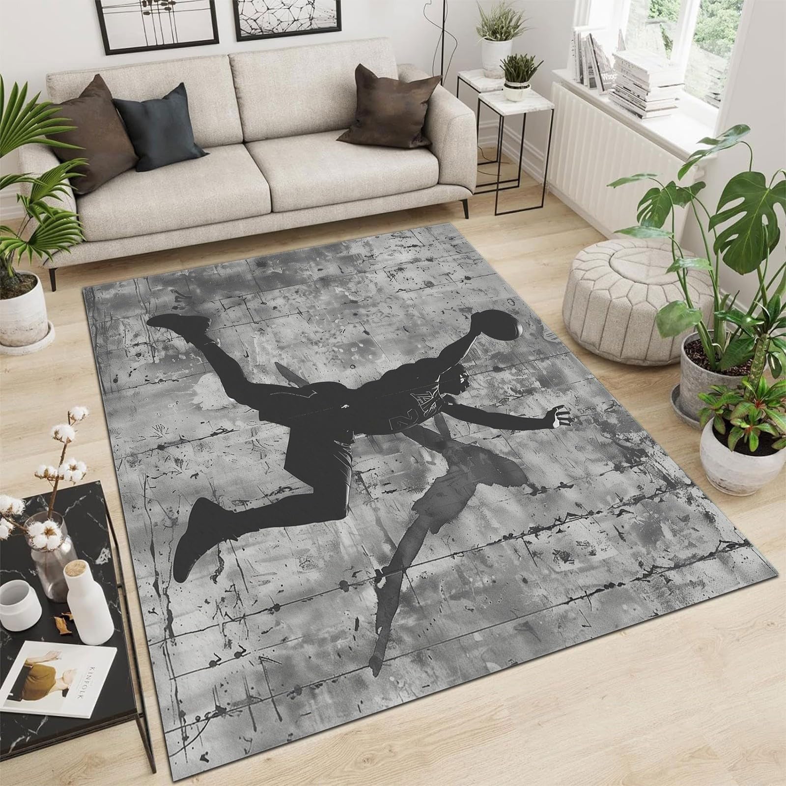Tapis Chambre Joueur De Basket Gris 120x180cm Tapis Salon Doux à Poils Courts, Tapis Lavable en Machine, Moquette Style Imprimé 3D, Tapis Antidérapant Intérieur Moelleux