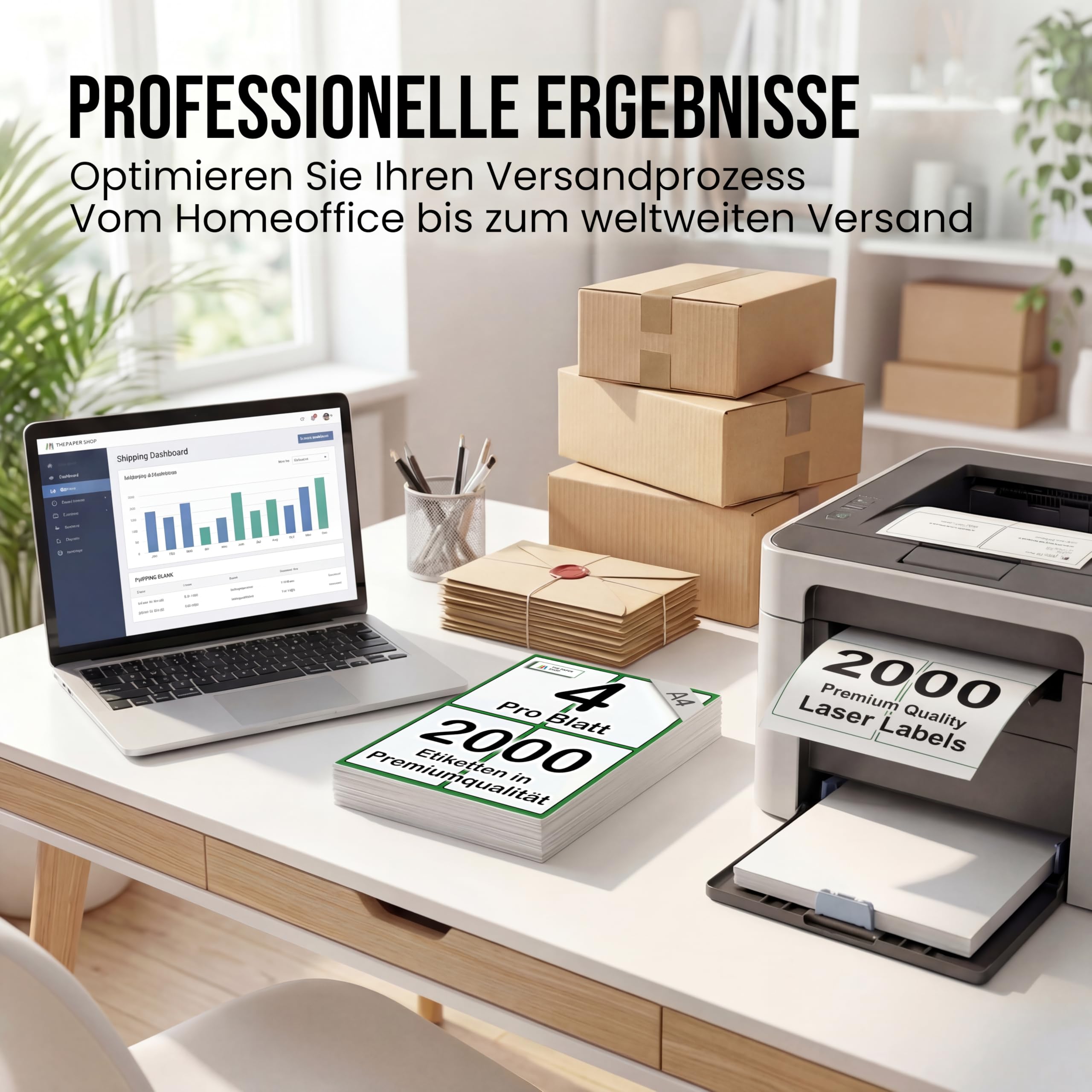 The Paper Shop Selbstklebende Etiketten A4 Vierfachbogen - 4 pro Blatt Weiß (2000 Etiketten) | Großpack Adressetiketten Bedruckbar für Laser- und Tintenstrahldrucker | Versand Paket FBA