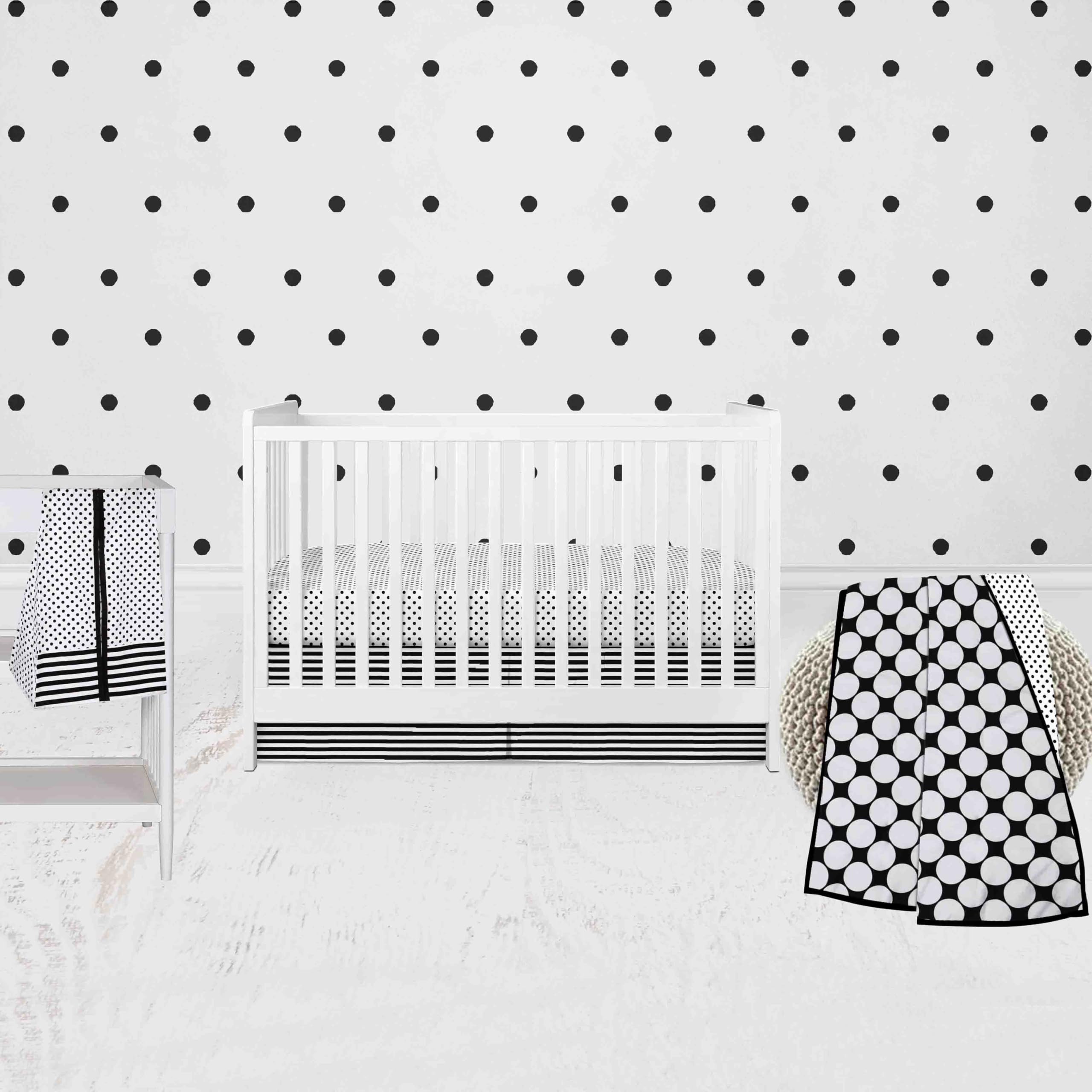 Bacati - Dots Stripes Blackwhite 4 Piece Crib Bedding Set with Diaper Caddy